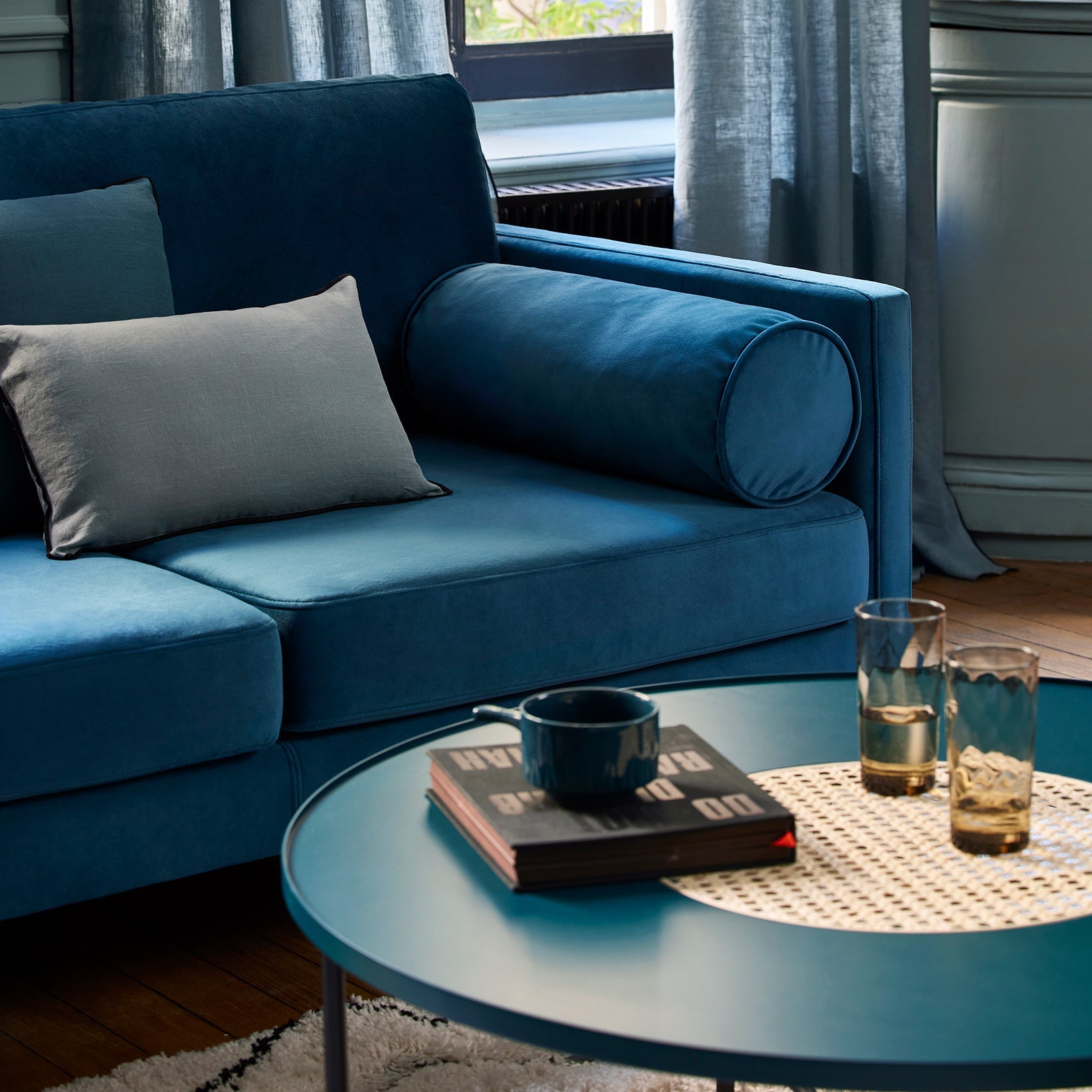 Canapé 2 places CESARE velours pétrole