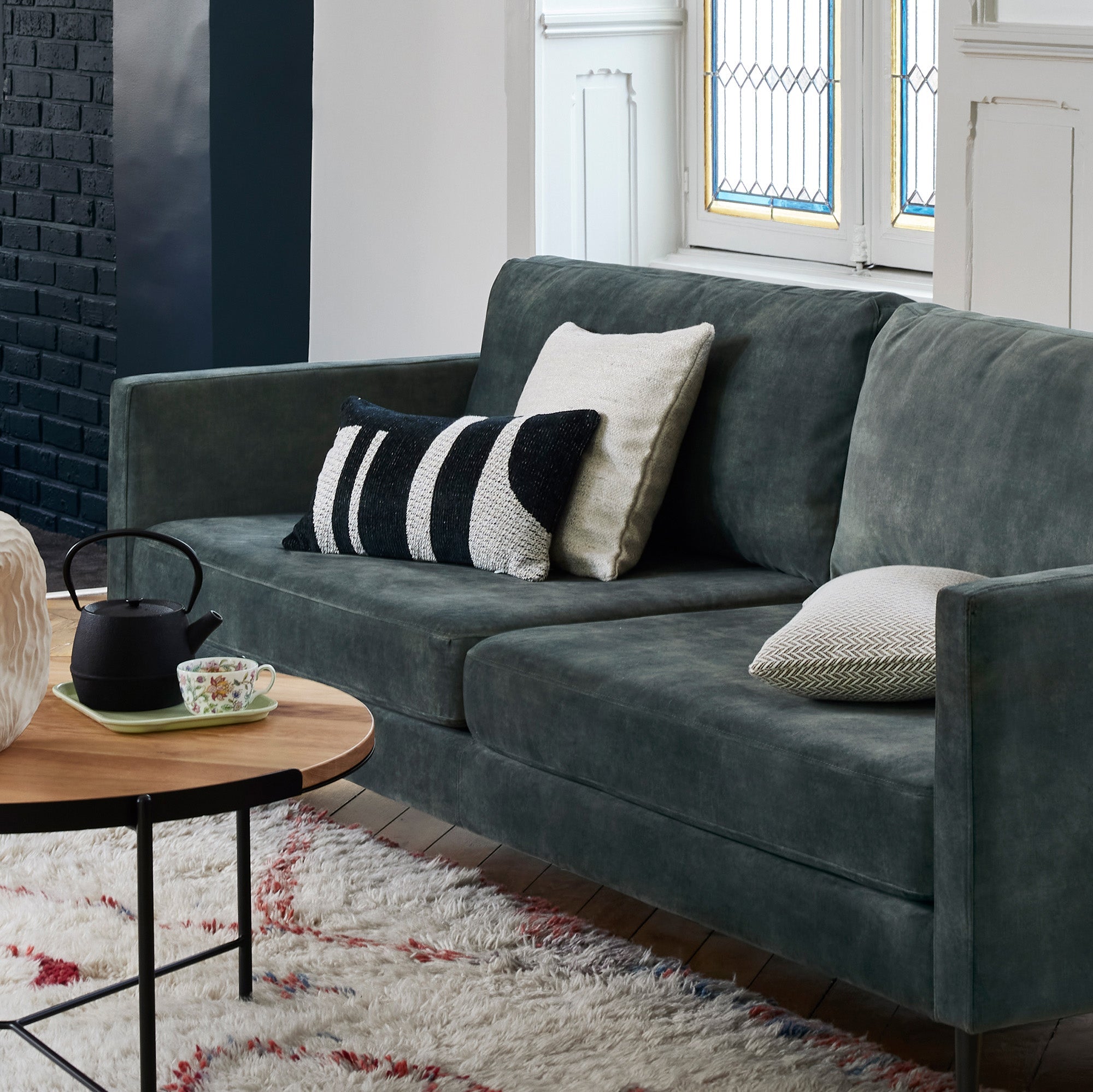 Canapé 2 places CESARE velours vintage kaki grisé