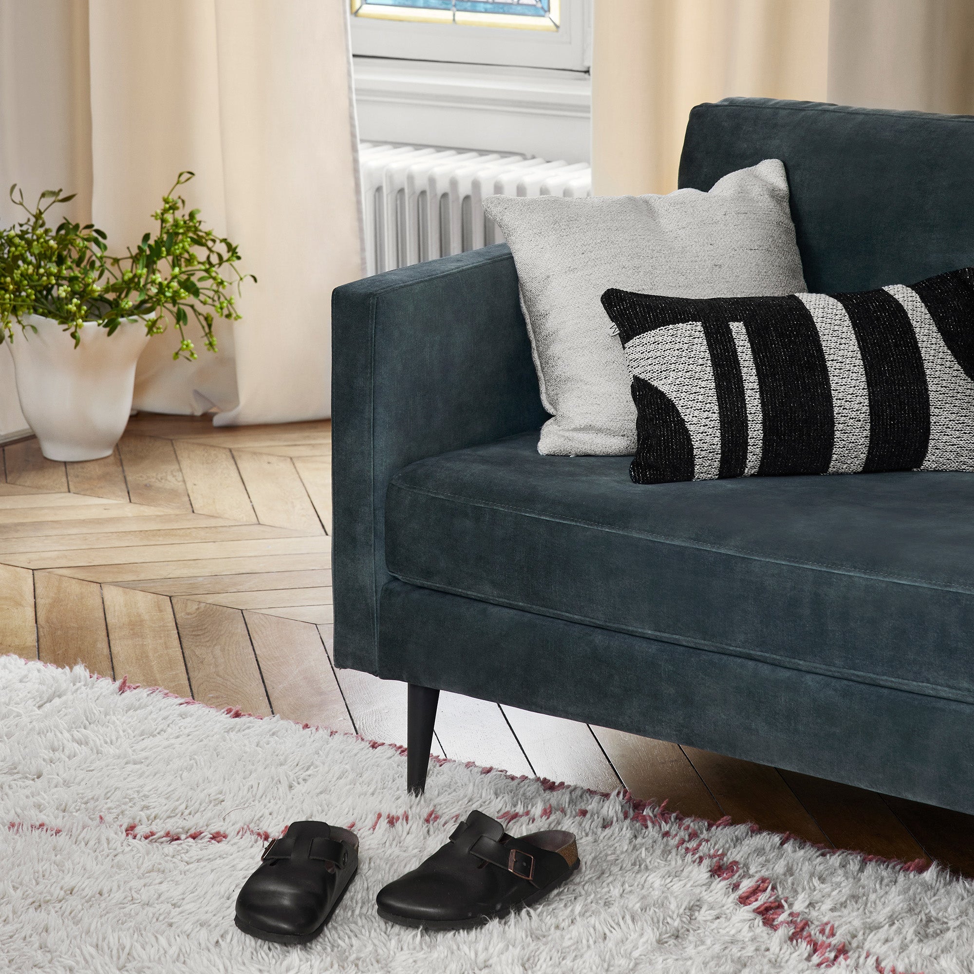 Canapé 2 places CESARE velours vintage kaki grisé