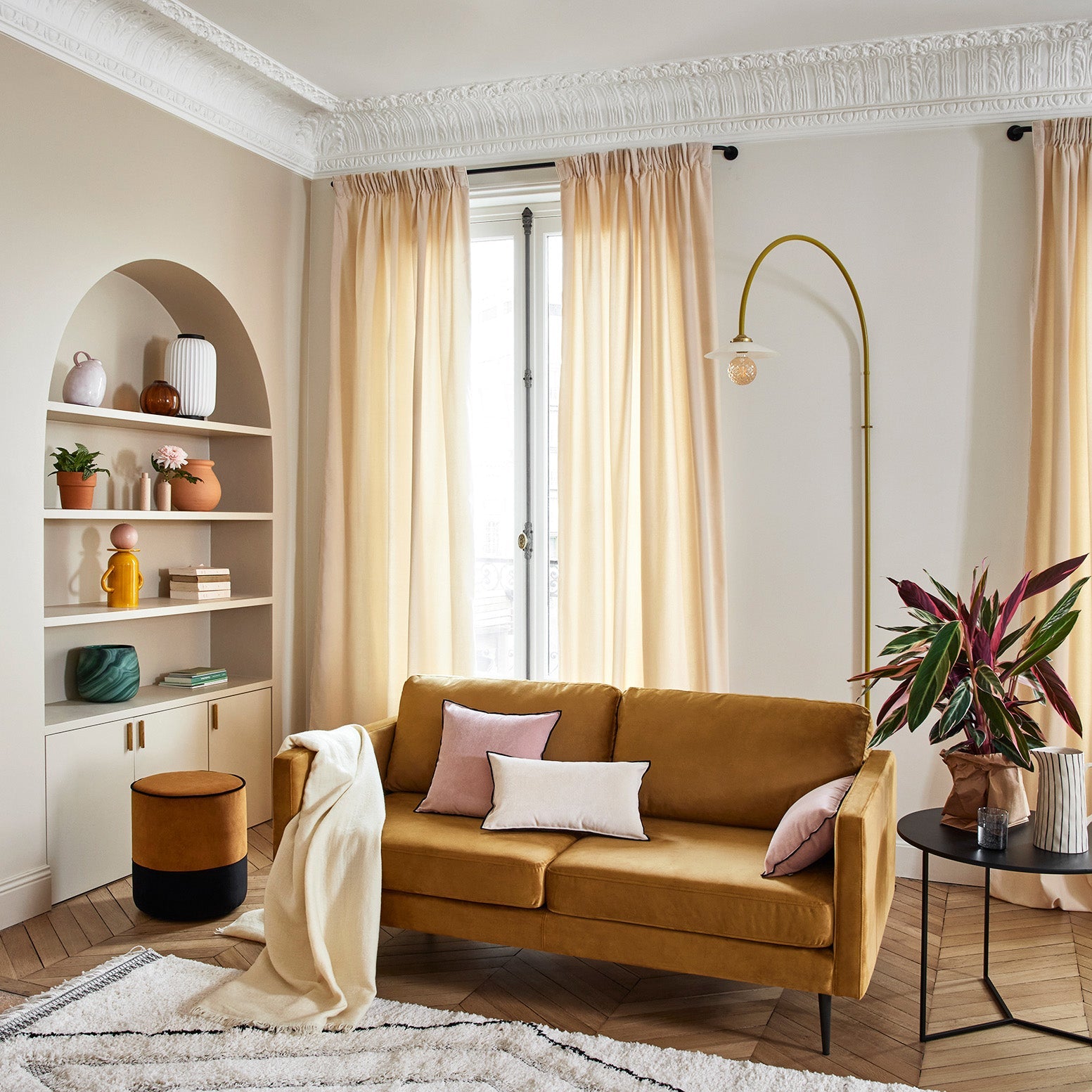 Canapé 2 places CESARE velours moutarde