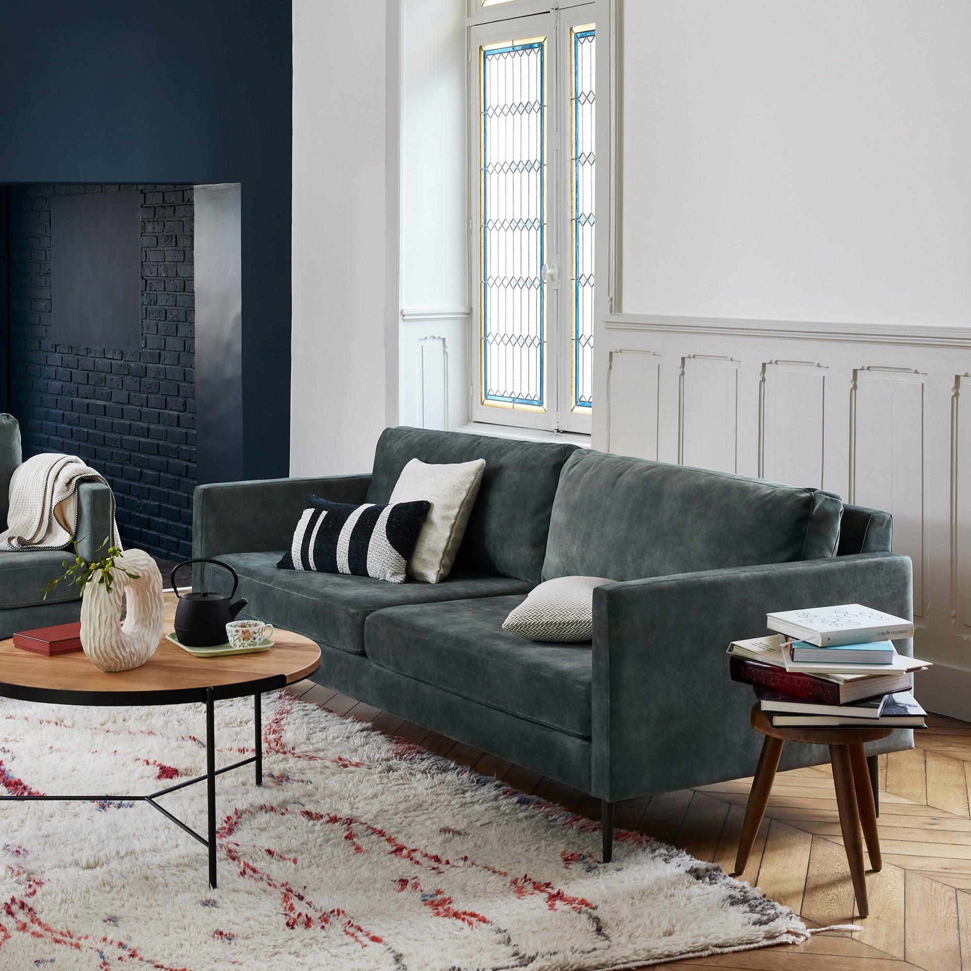 Canapé 3 places CESARE velours vintage kaki grisé