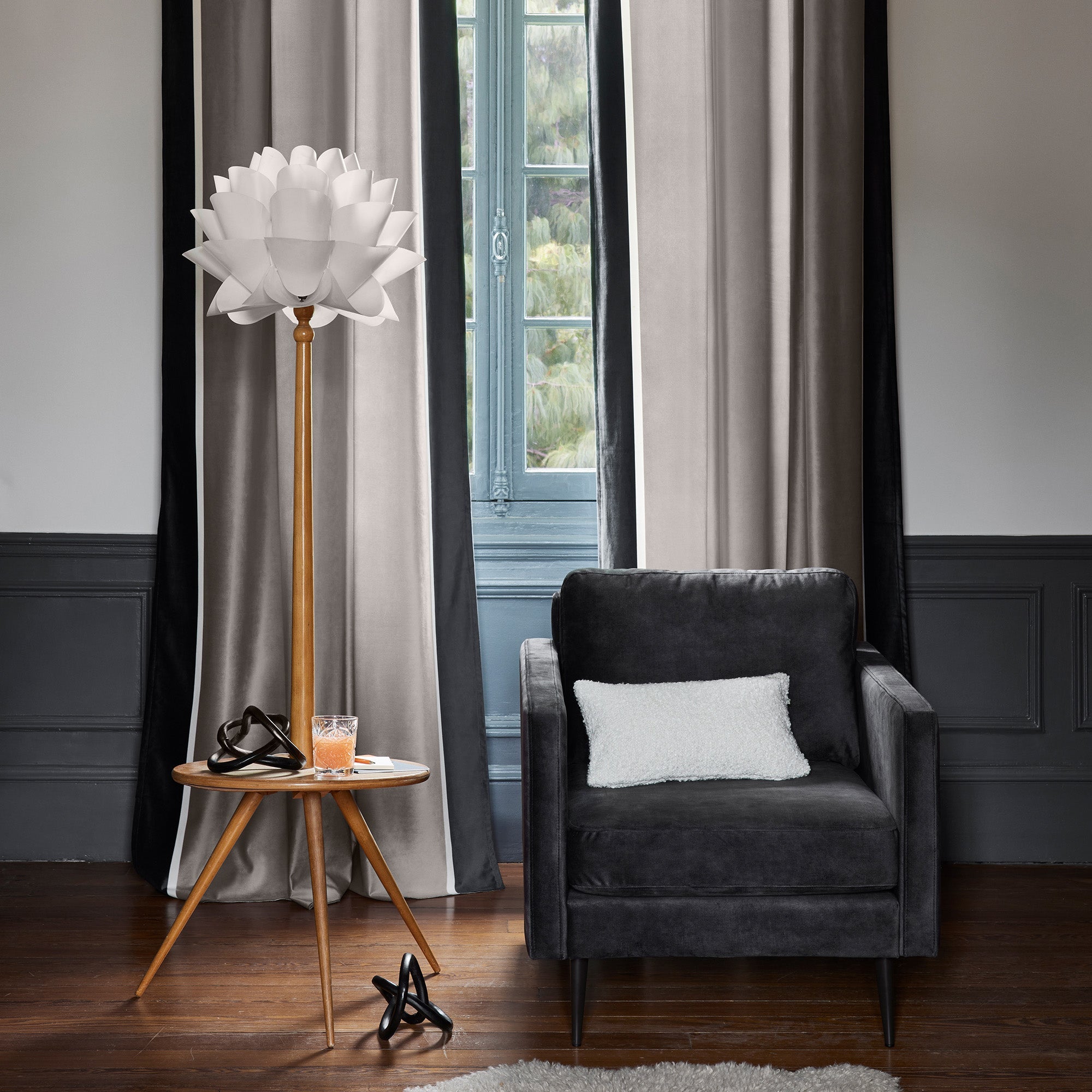 Fauteuil CESARE velours vintage graphite