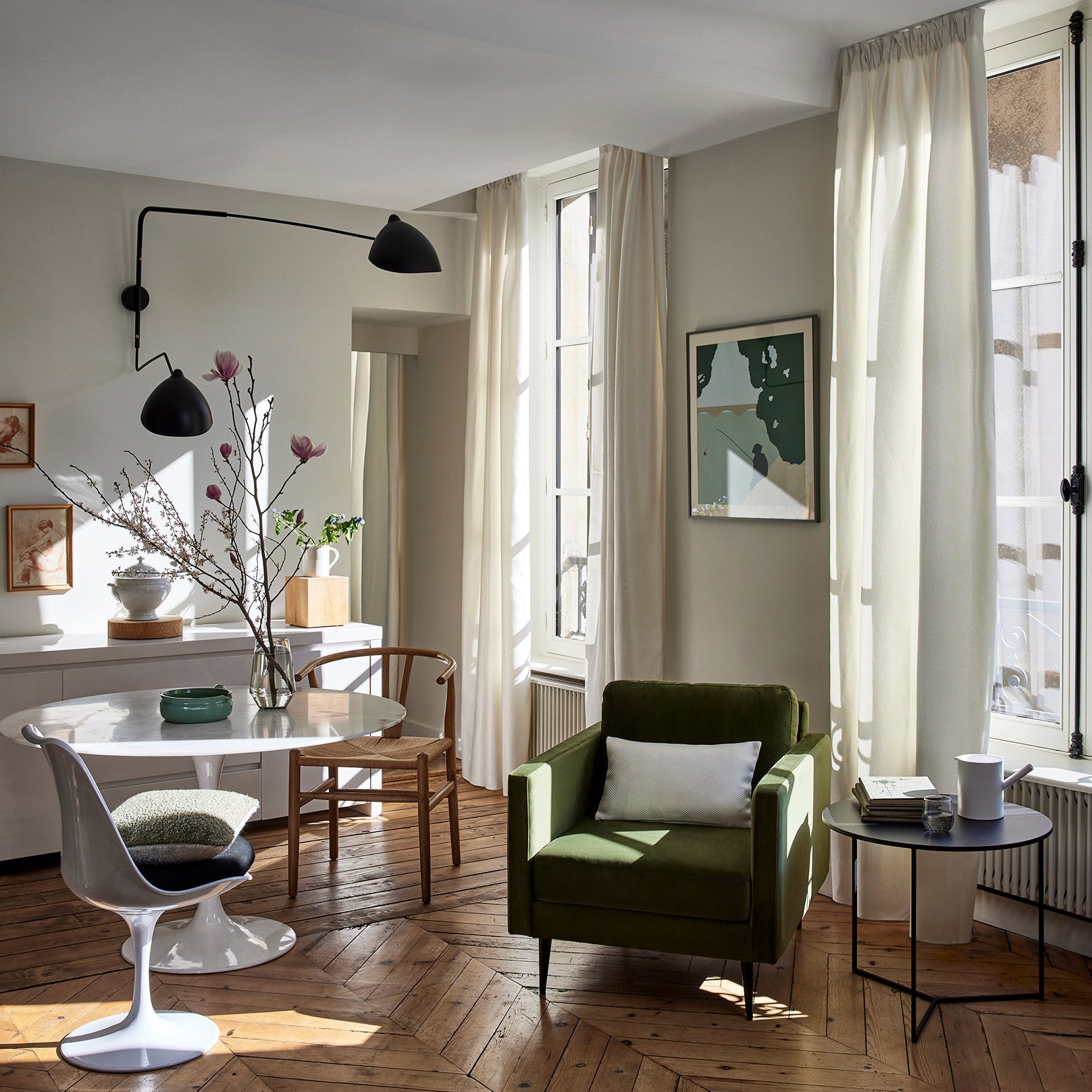Fauteuil CESARE velours olivine