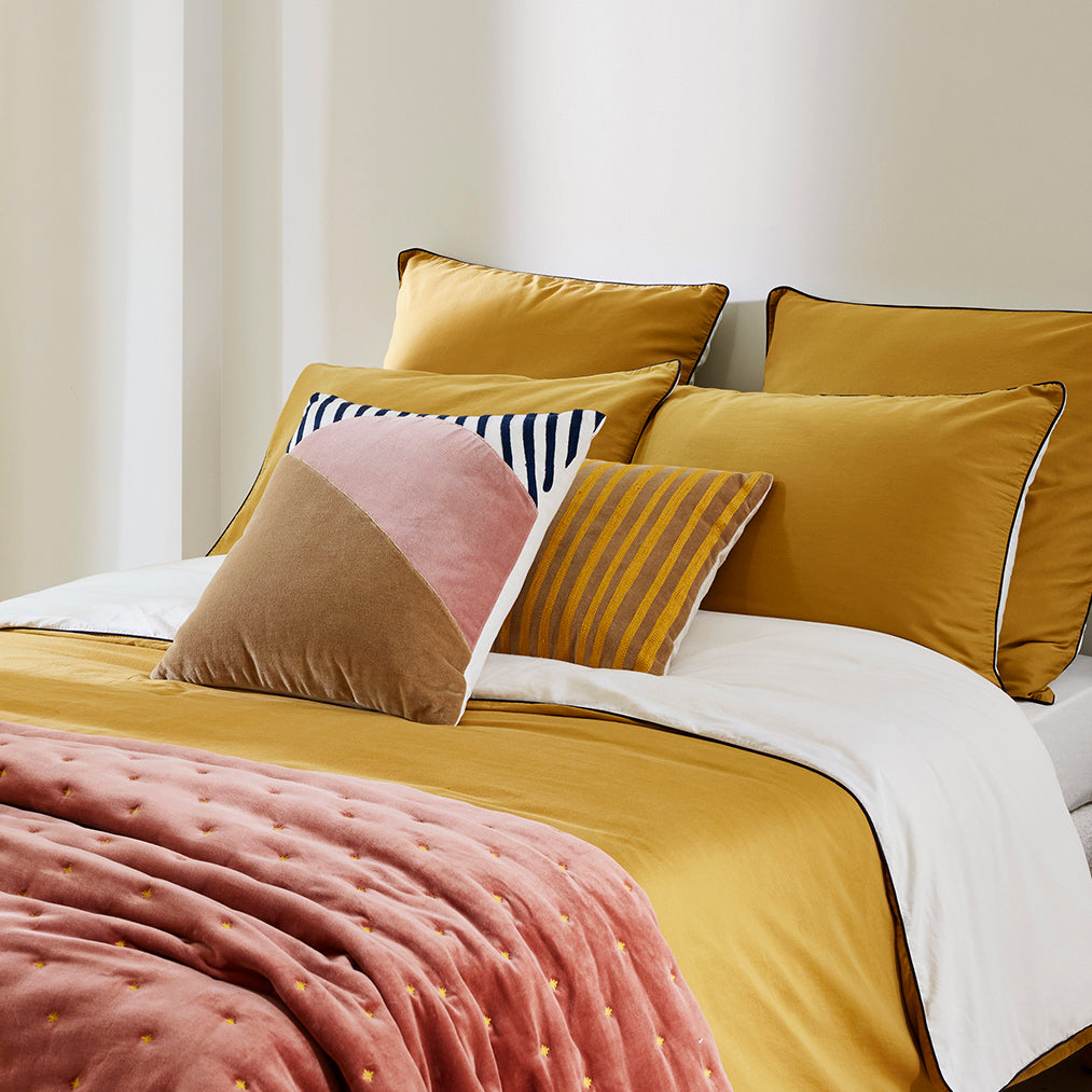 Housse de couette ADEN sable blanc et moutarde