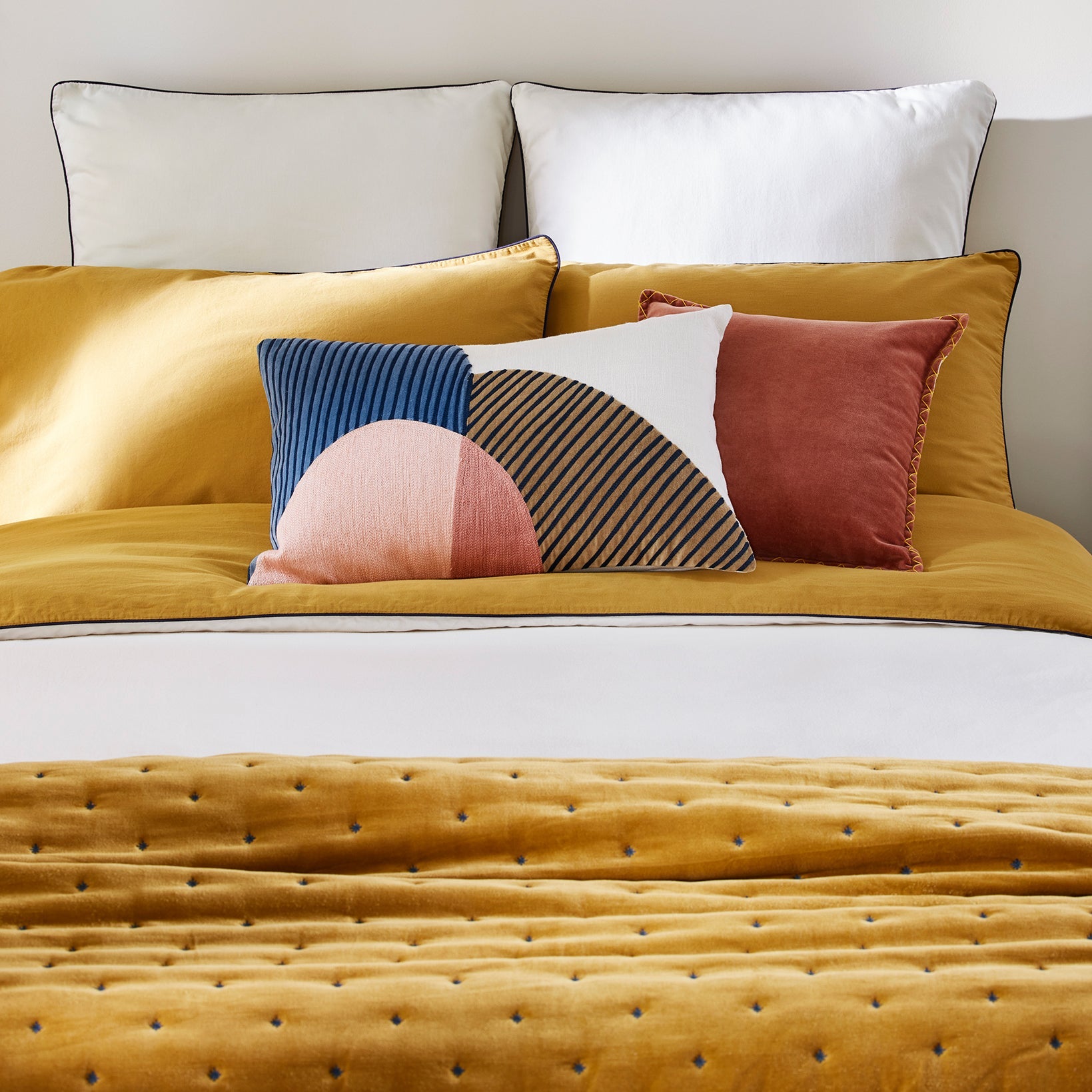 Housse de couette ADEN sable blanc et moutarde