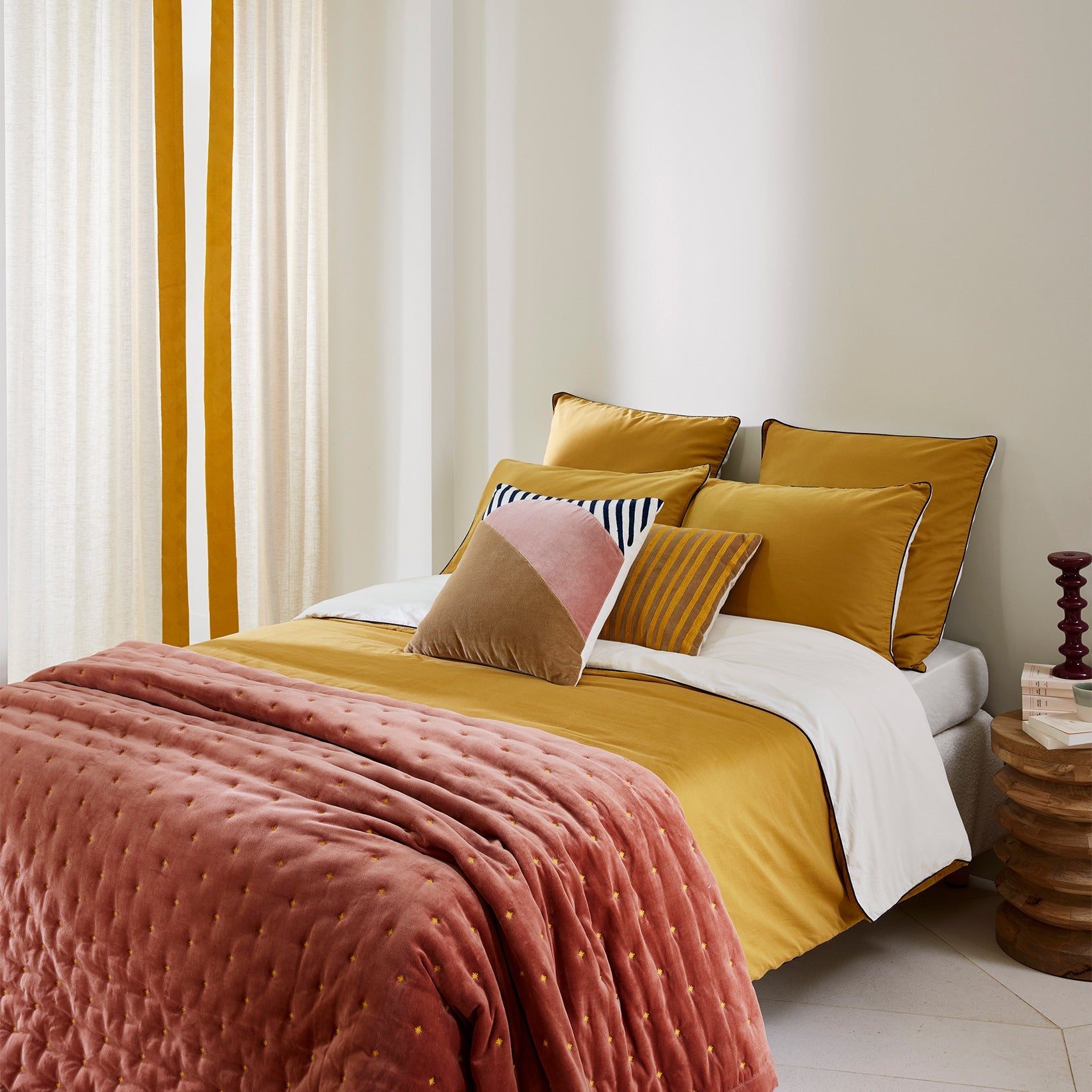 Housse de couette ADEN sable blanc et moutarde
