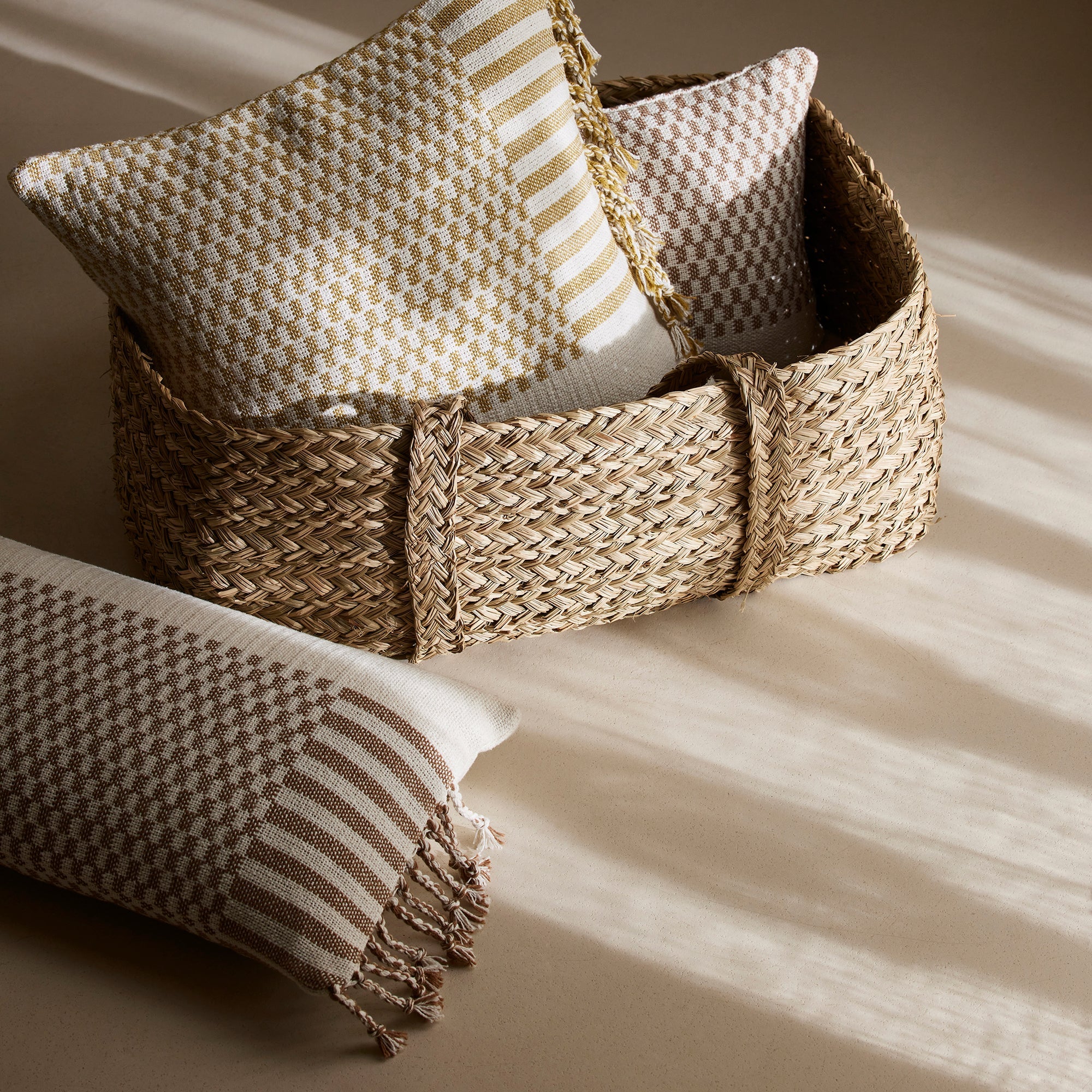 Housse de coussin FARIK ivoire et moutarde