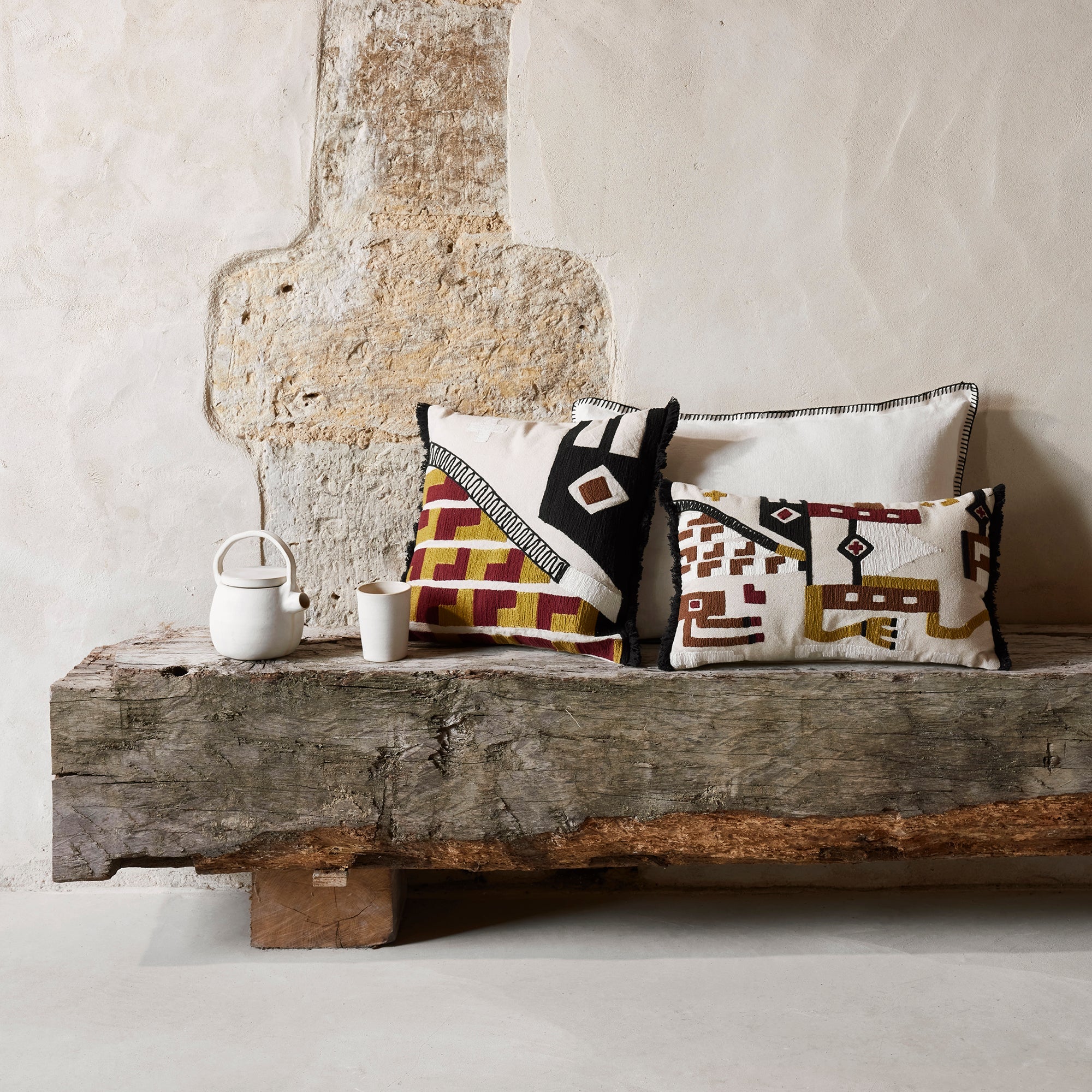 Housse de coussin HAZCAS naturel et sangria