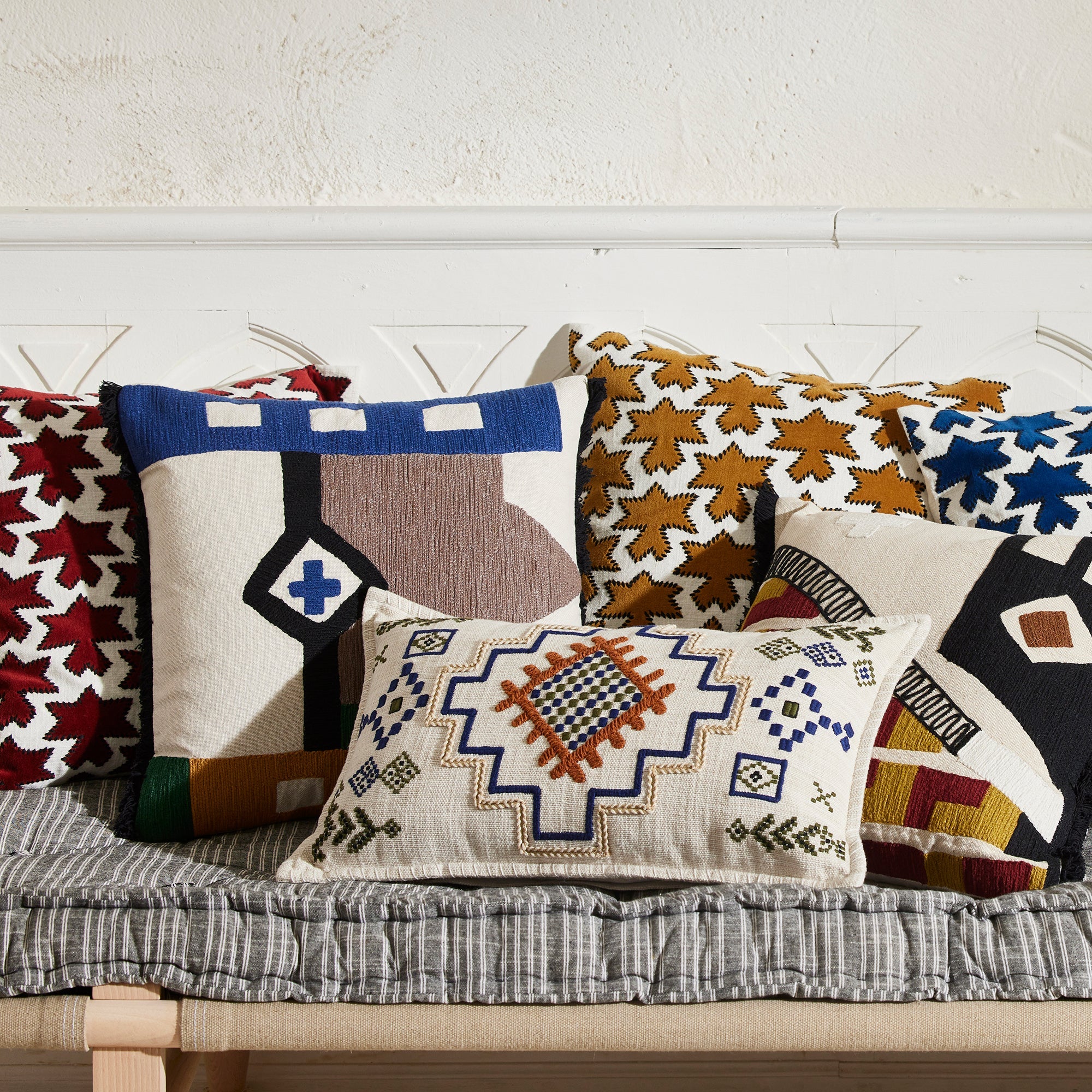 Housse de coussin JUANY naturel et indigo
