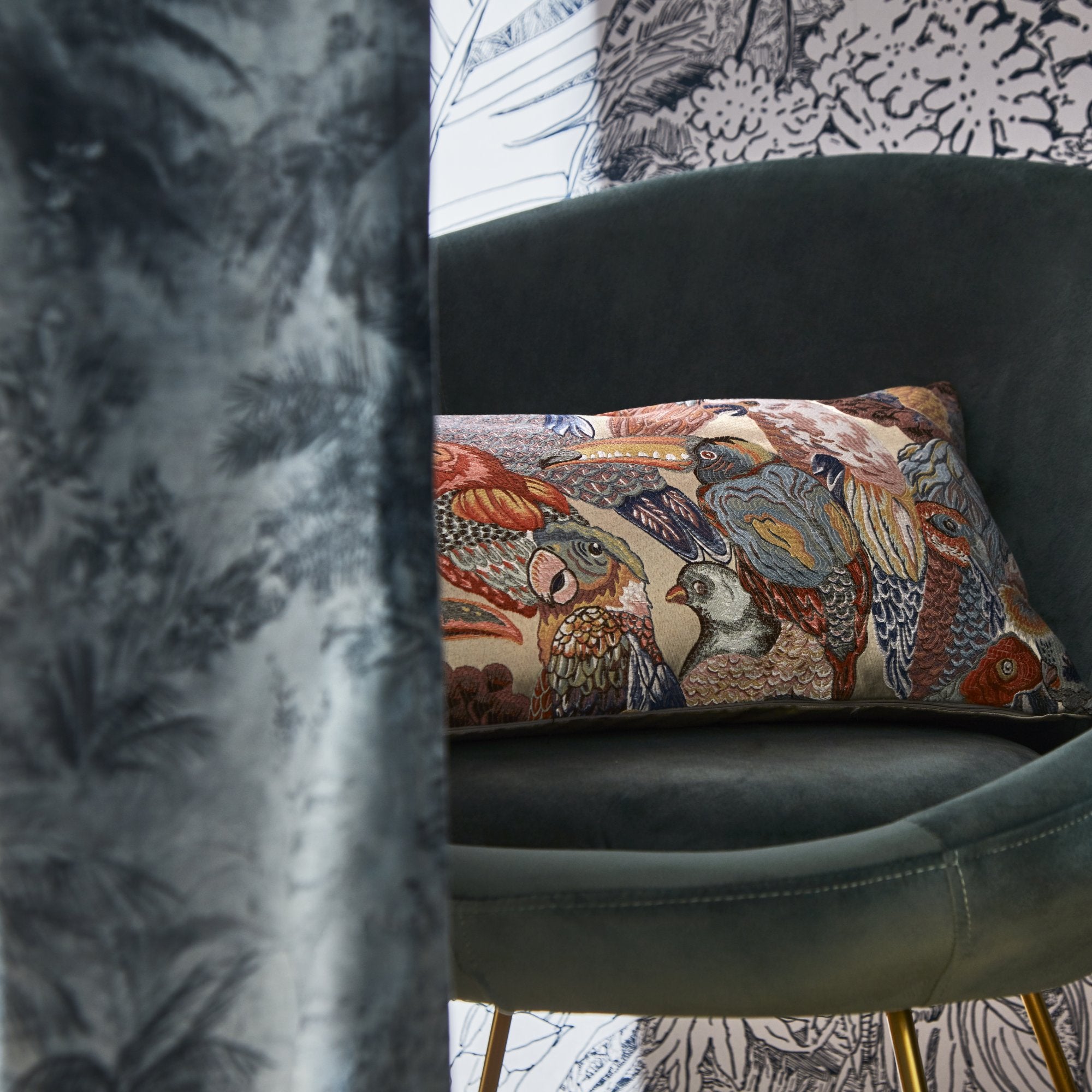 Housse de coussin JUNGLE BIRDS rosalbin