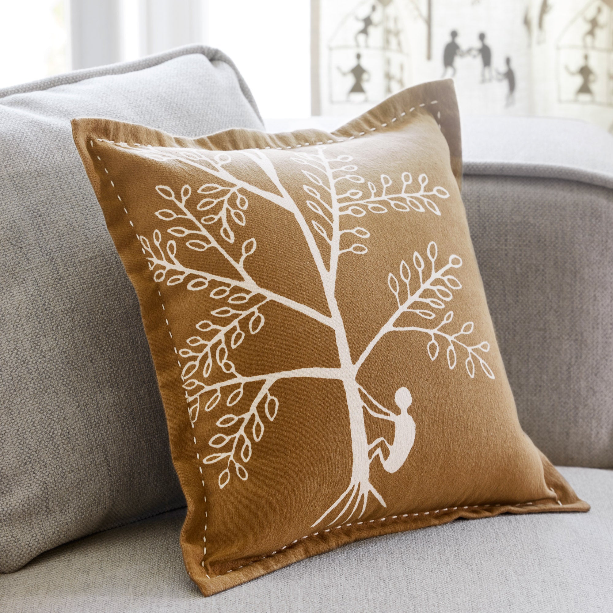 Housse de coussin KANAN marron et écru