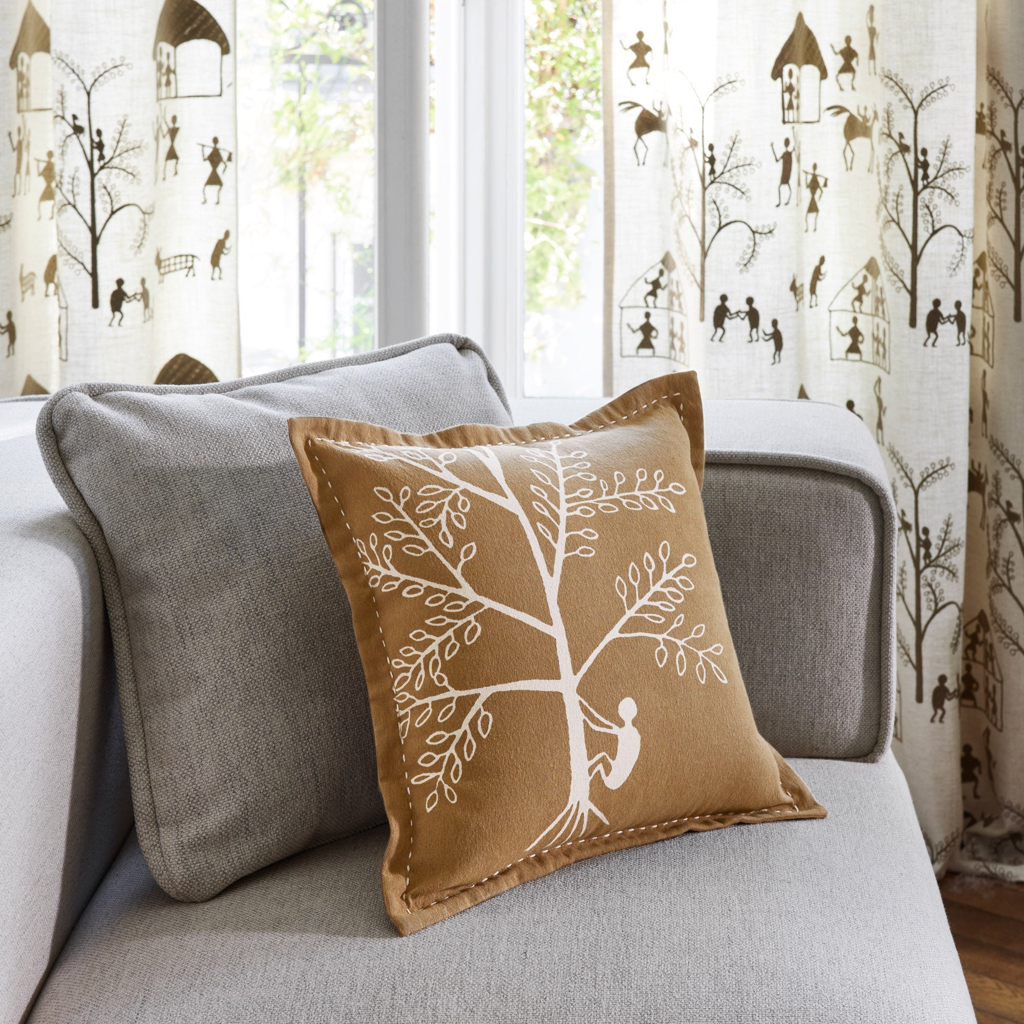 Housse de coussin KANAN marron et écru