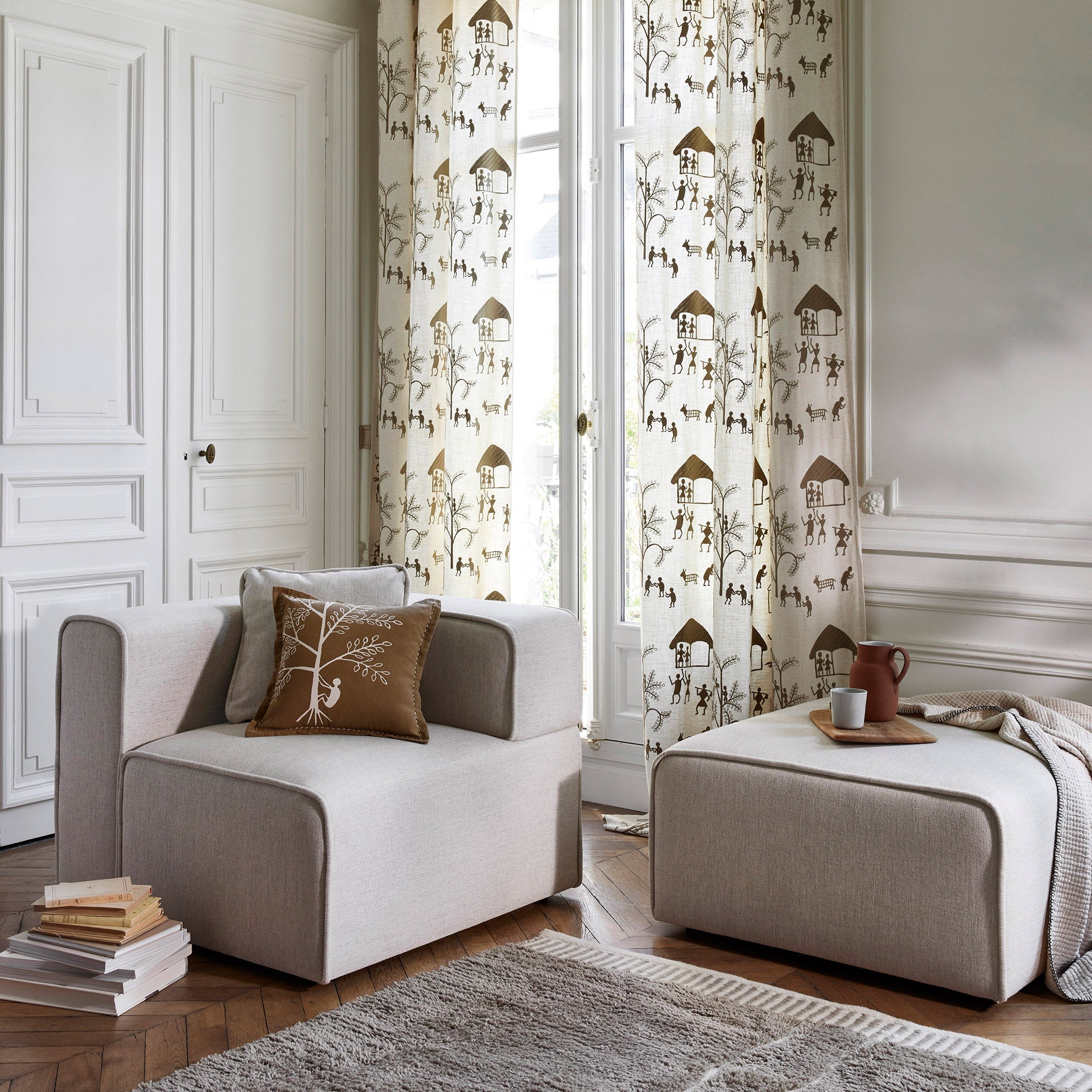 Housse de coussin KANAN marron et écru