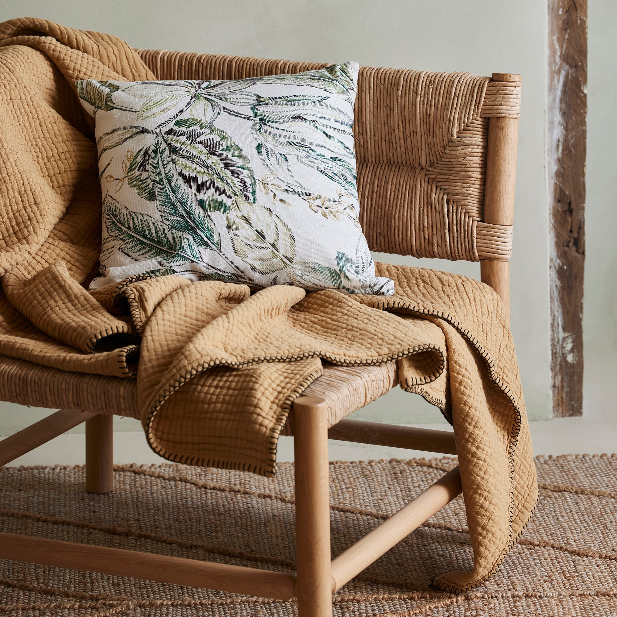 Housse de coussin KELADY ivoire et verts