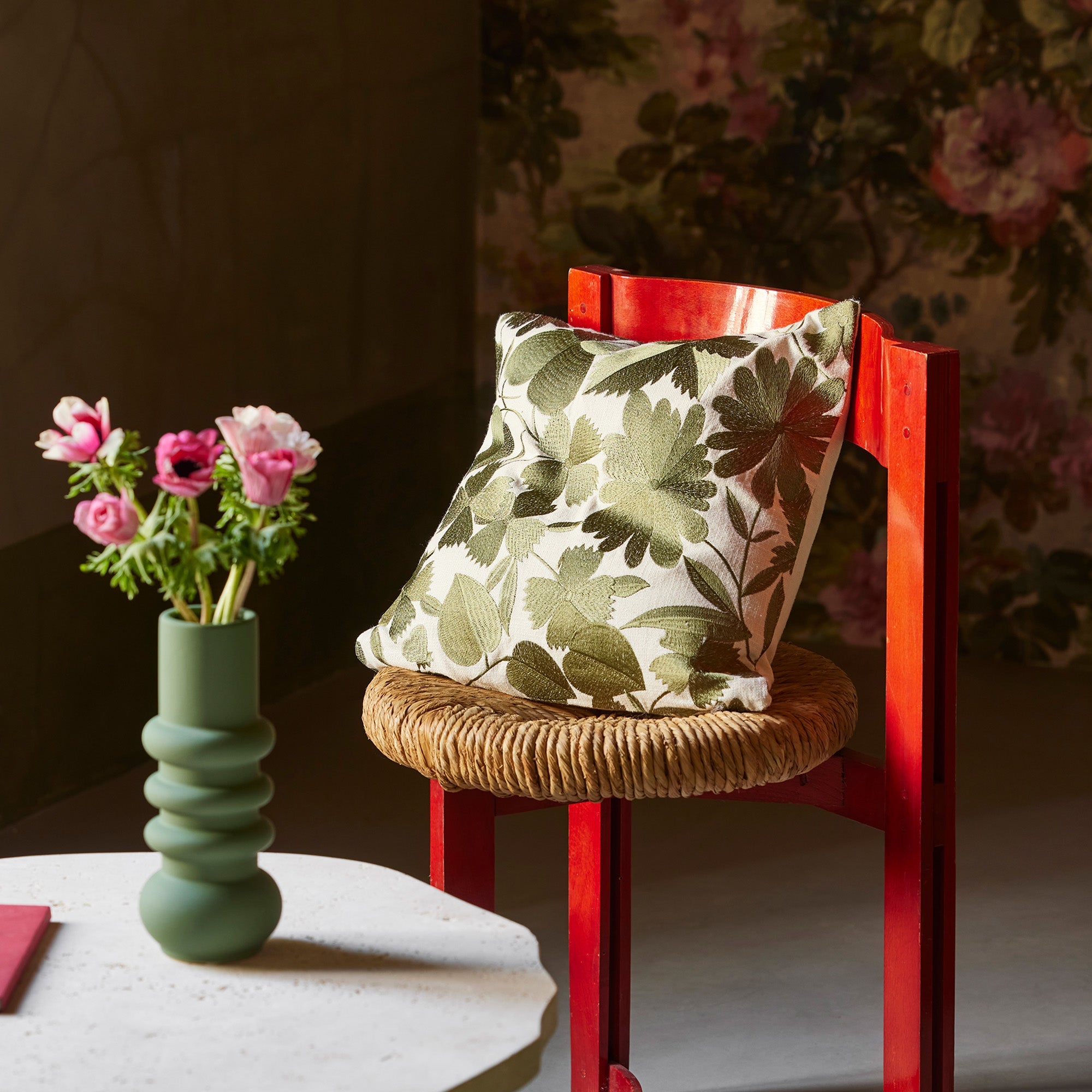 Housse de coussin OXALIE ivoire et vert