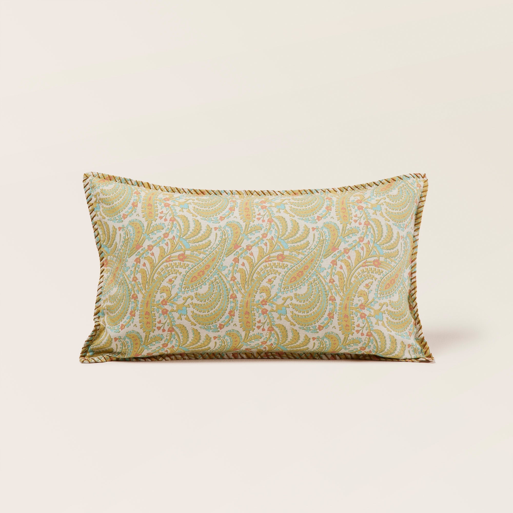 Housse de coussin PADMA jaune indien et écru
