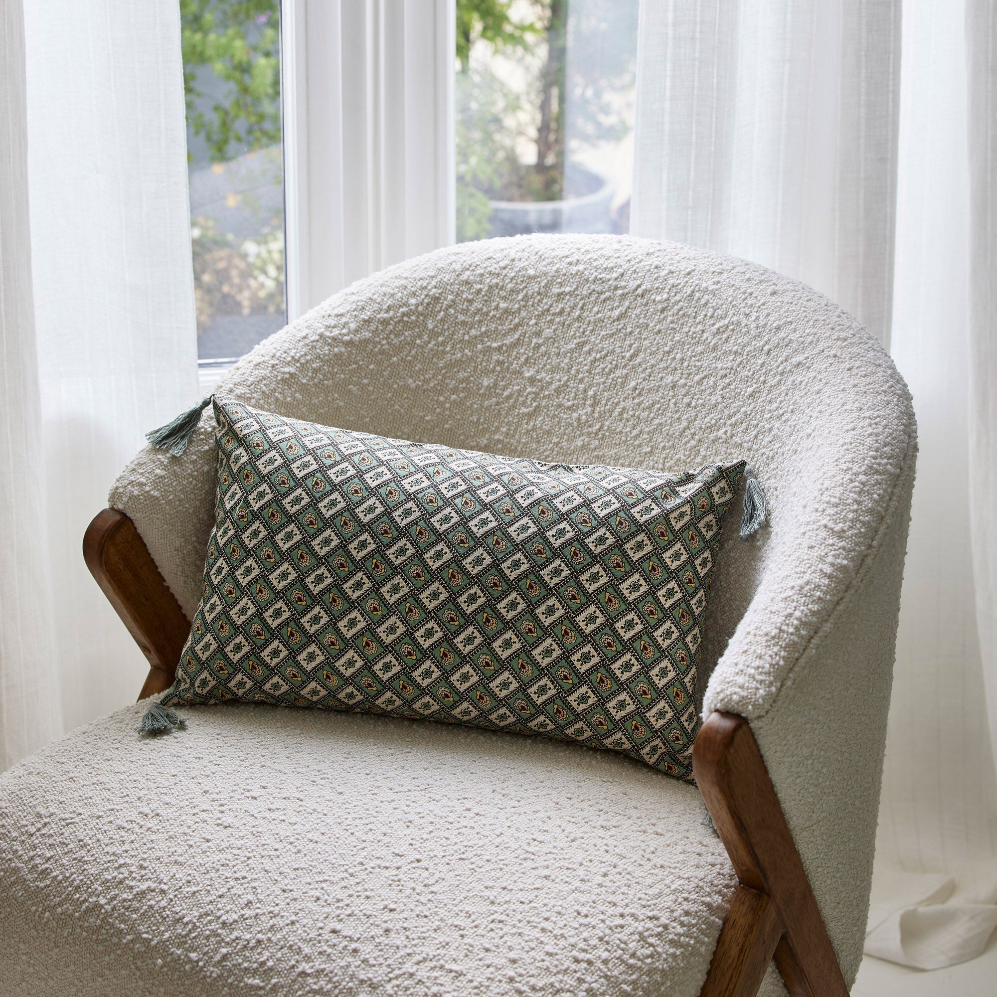 Housse de coussin SATIA vert de gris et écru