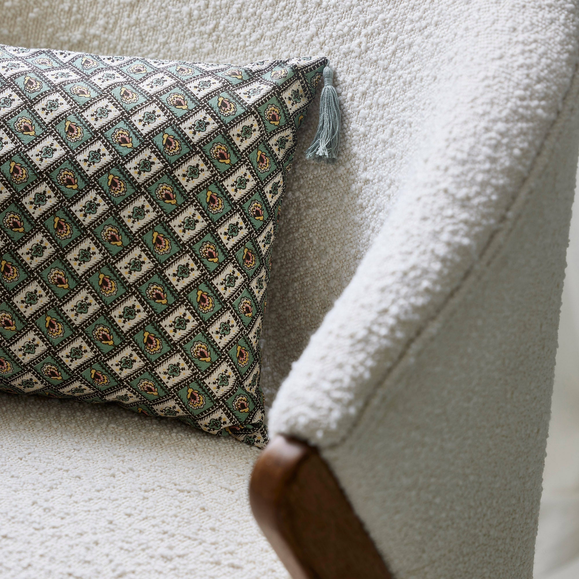 Housse de coussin SATIA vert de gris et écru