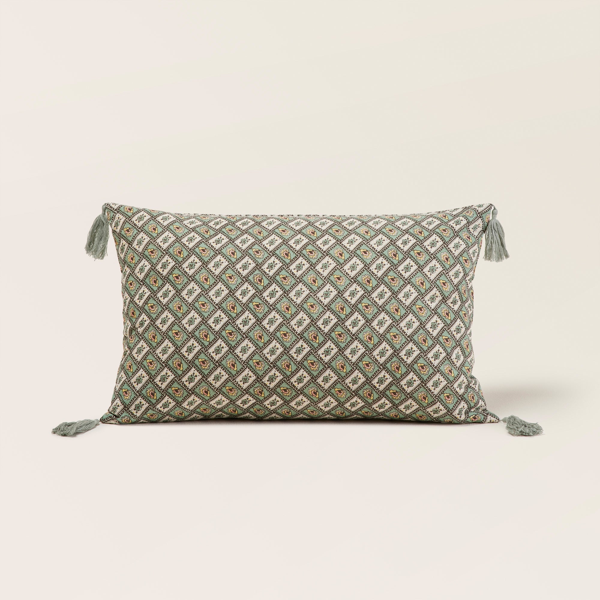 Housse de coussin SATIA vert de gris et écru