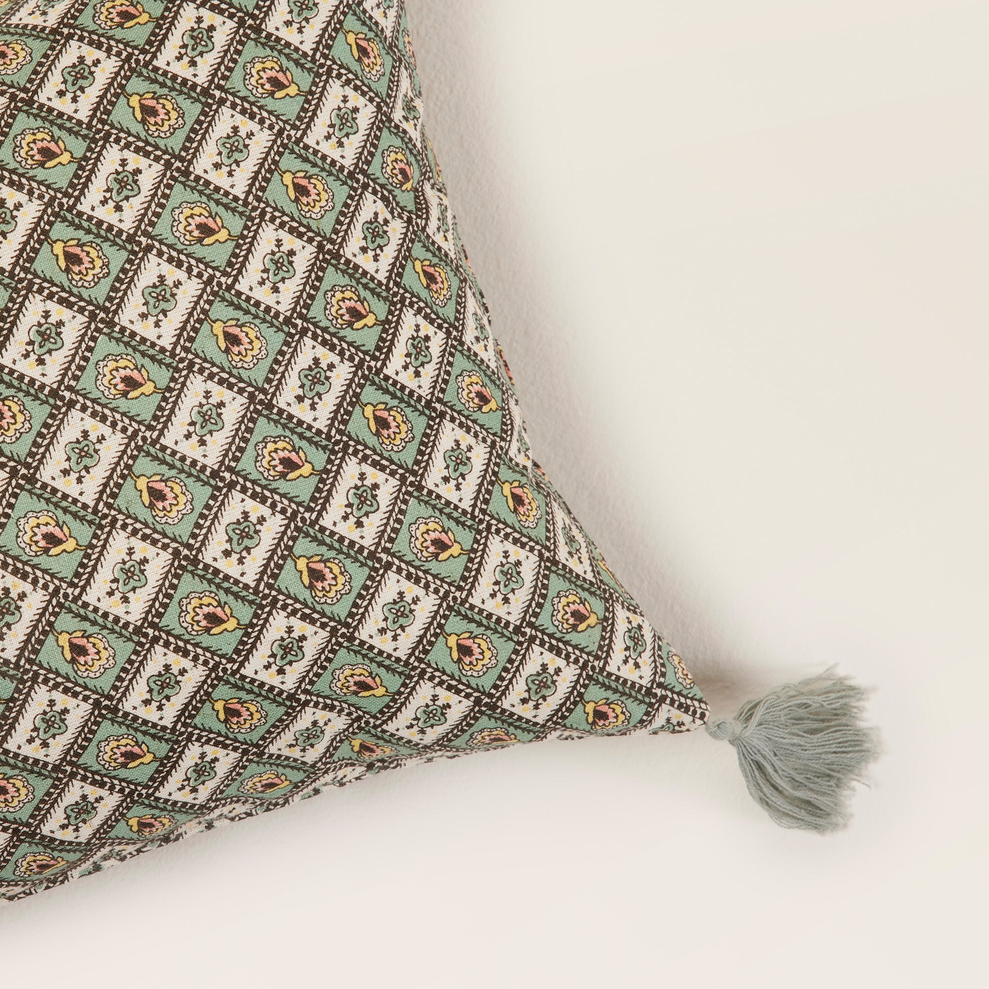 Housse de coussin SATIA vert de gris et écru