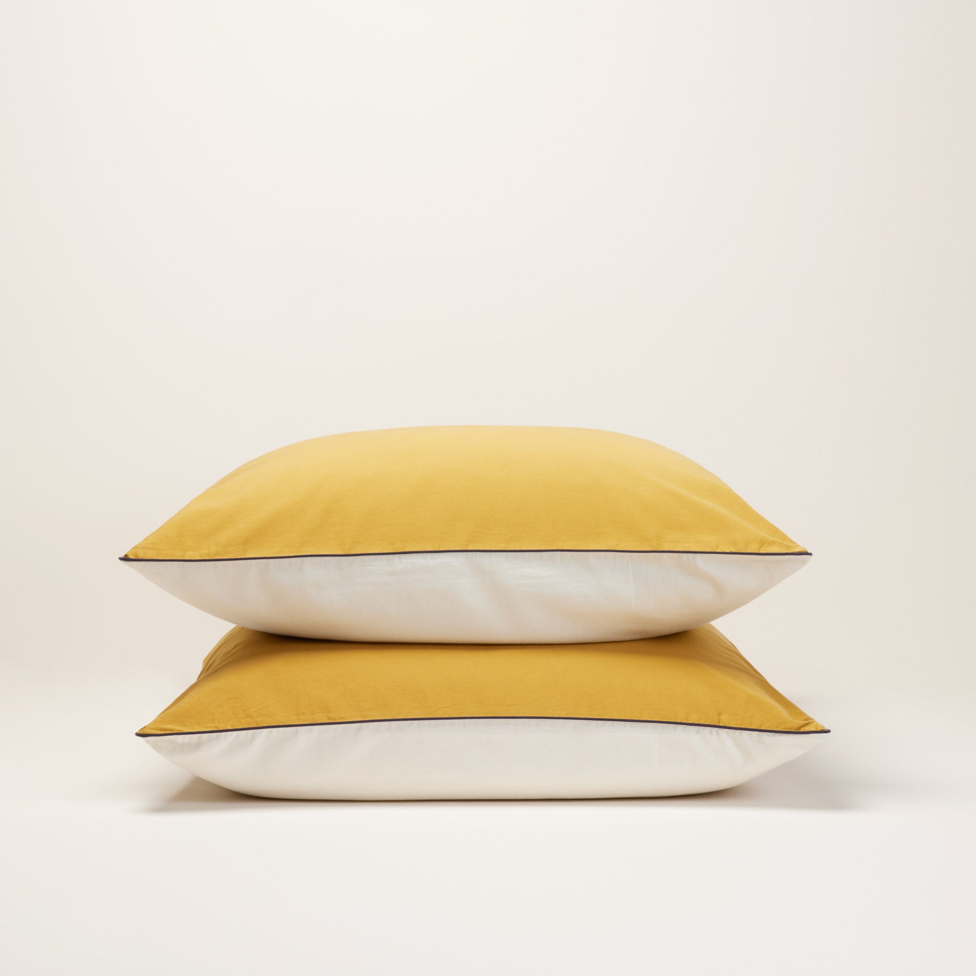 Lot de 2 taies d'oreiller ADEN sable blanc et moutarde