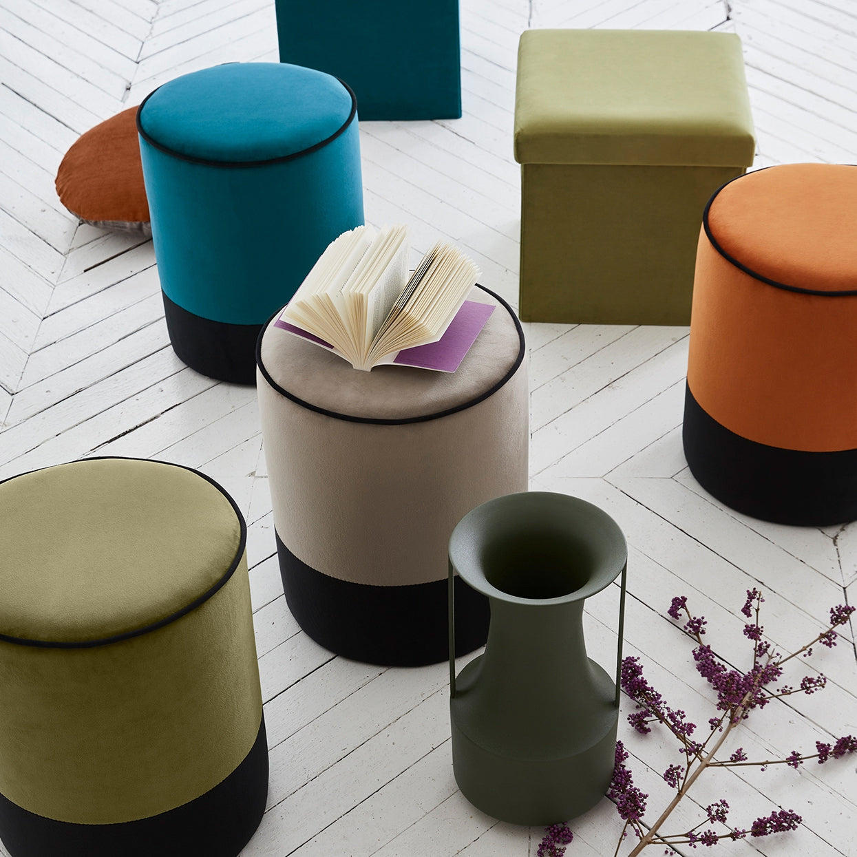 Pouf de rangement ENZO vert olive