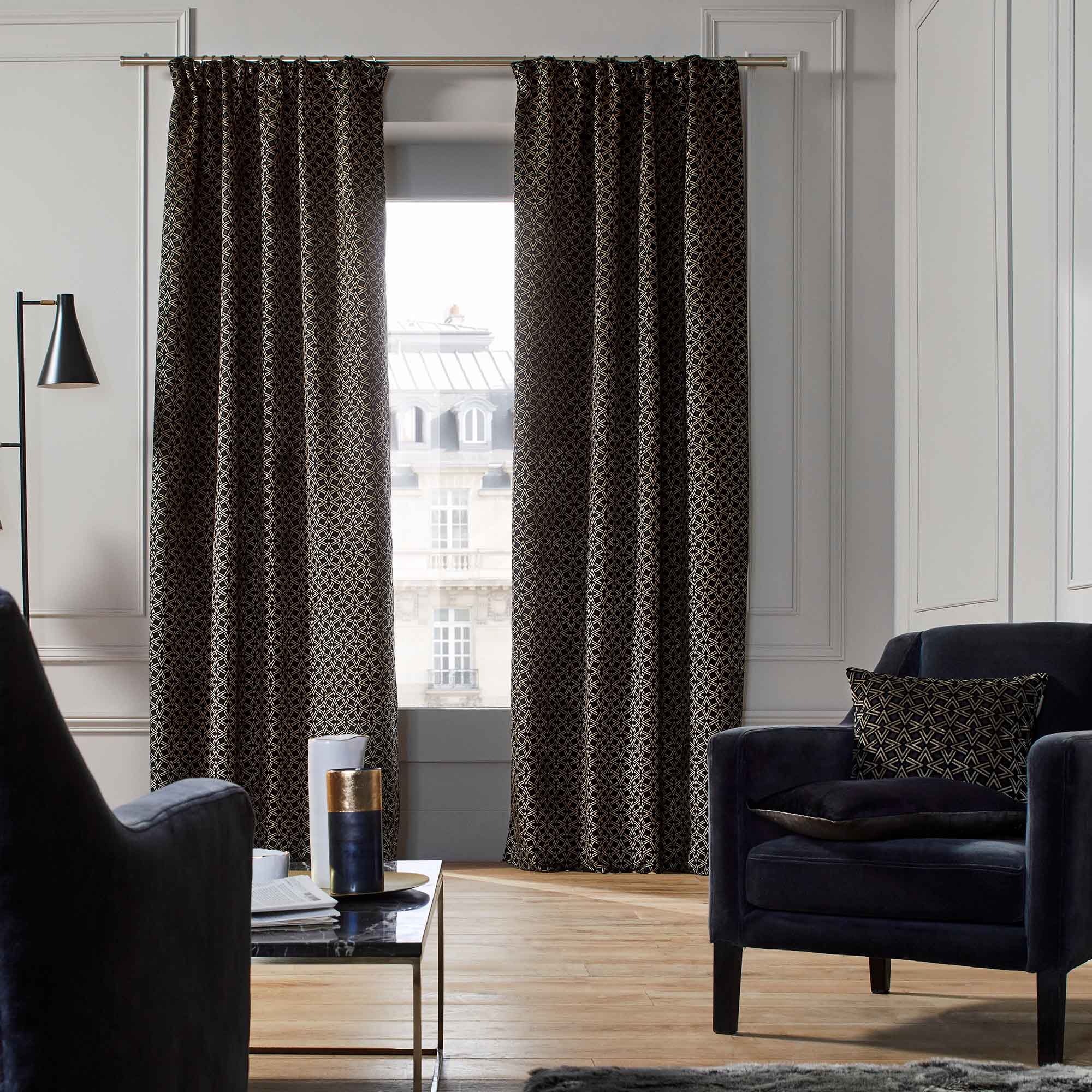 Rideau à galon fronceur OSCAR noir et taupe