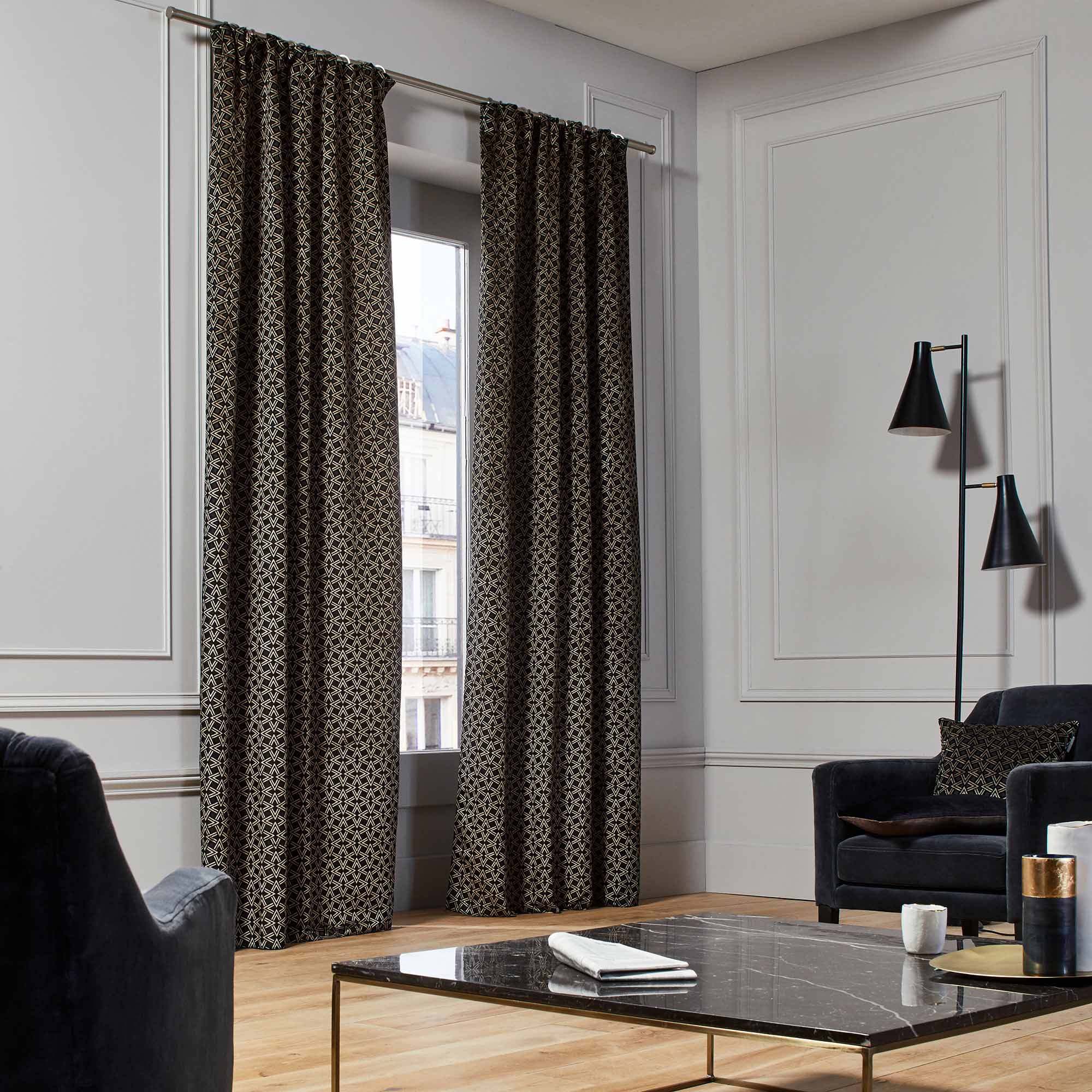 Rideau à galon fronceur OSCAR noir et taupe