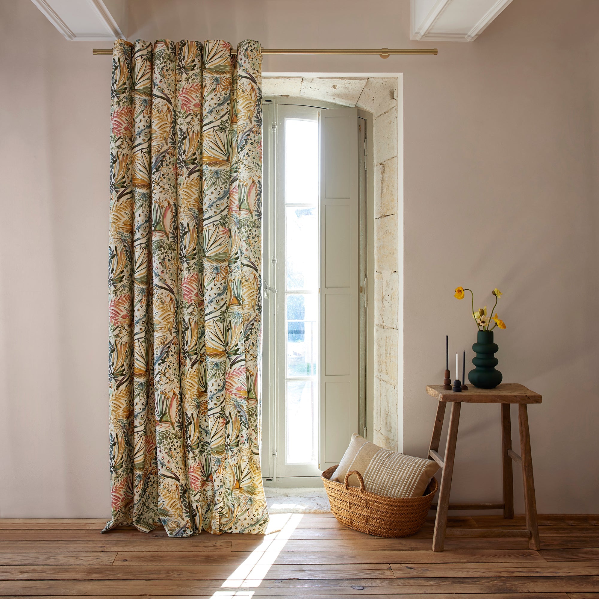 Rideau à oeillets dorés AQUARELA ivoire et pastel