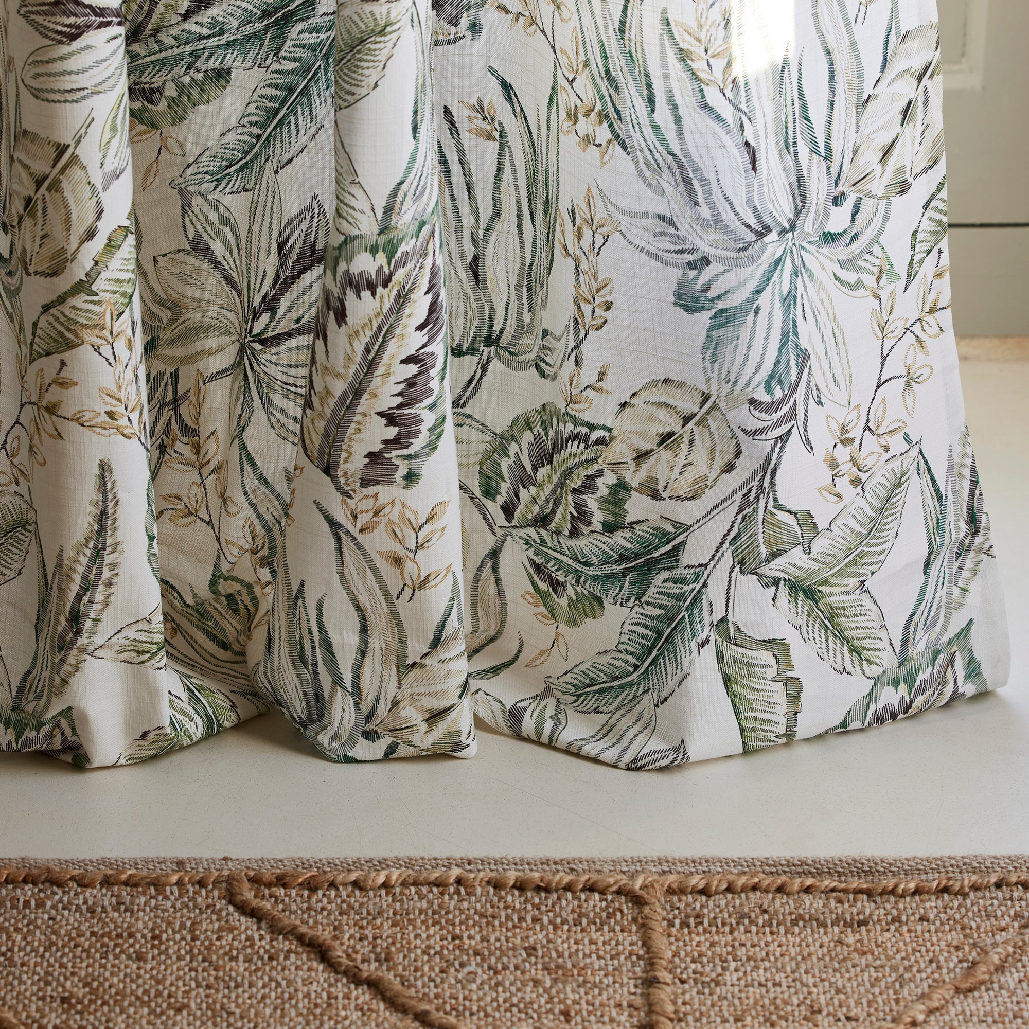 Rideau à oeillets dorés KELADY ivoire et verts