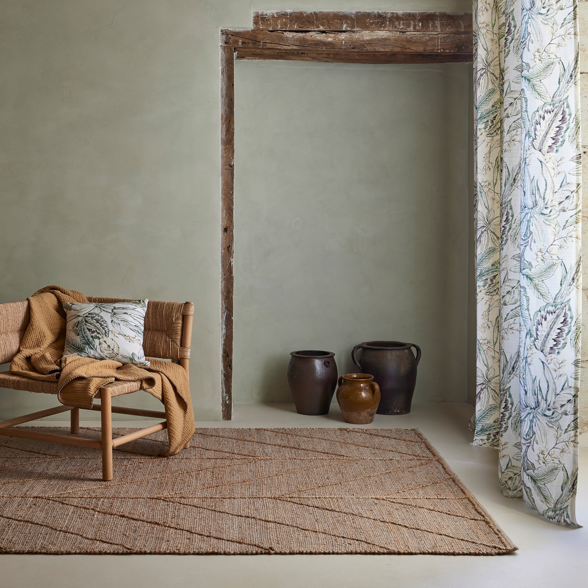 Rideau à oeillets dorés KELADY ivoire et verts