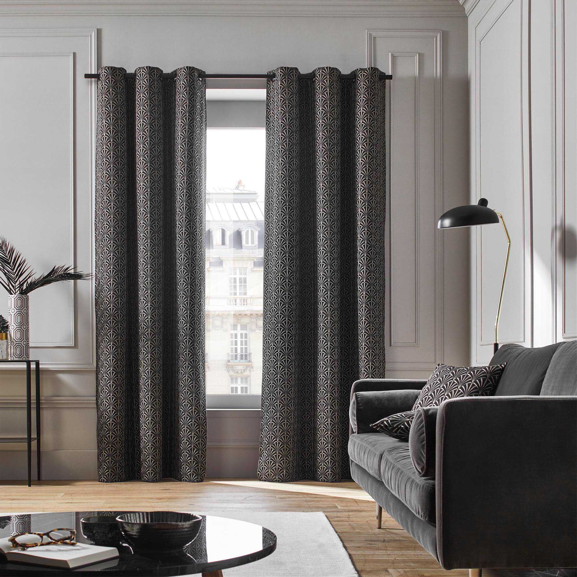 Rideau à oeillets noirs doublé ARDECO noir et nickel