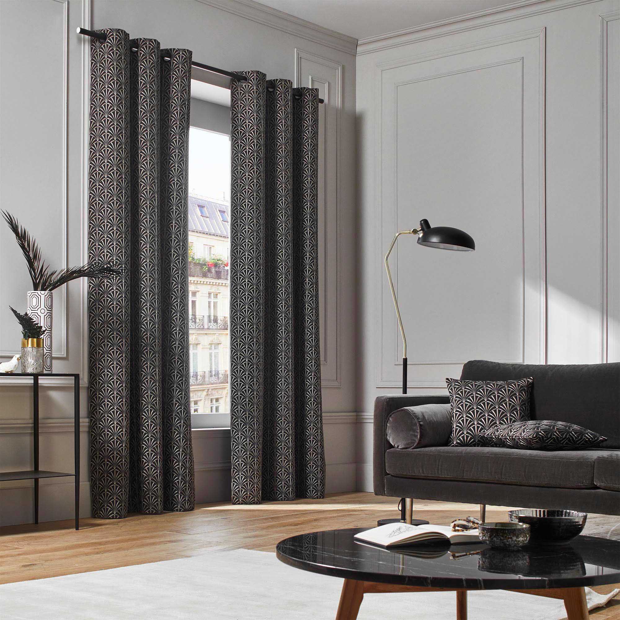 Rideau à oeillets noirs doublé ARDECO noir et nickel