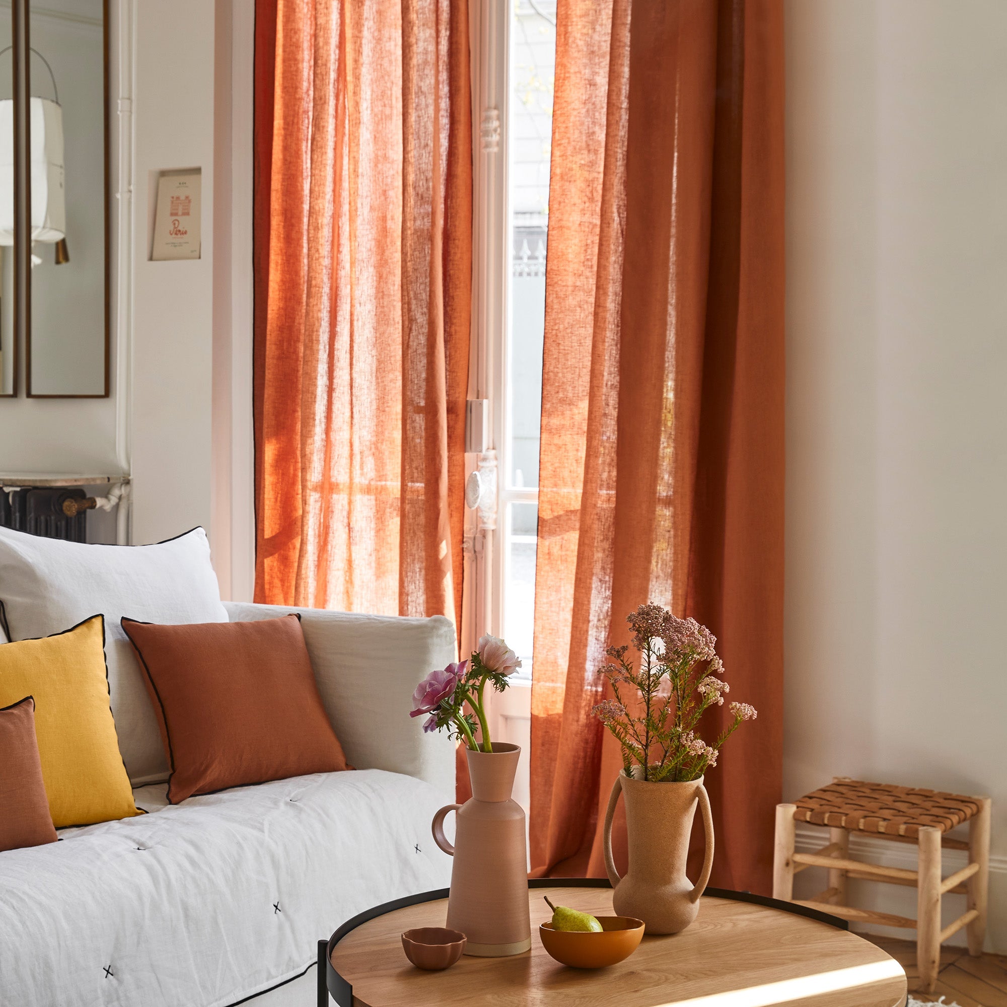 Rideau à oeillets noirs CARLINA terracotta et bourdon noir