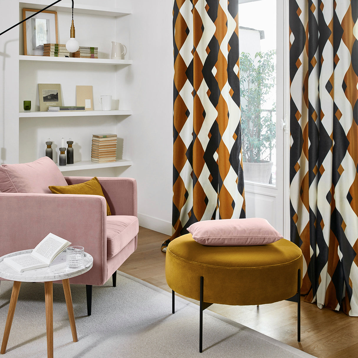 Rideau à oeillets noirs GIANNI ocre