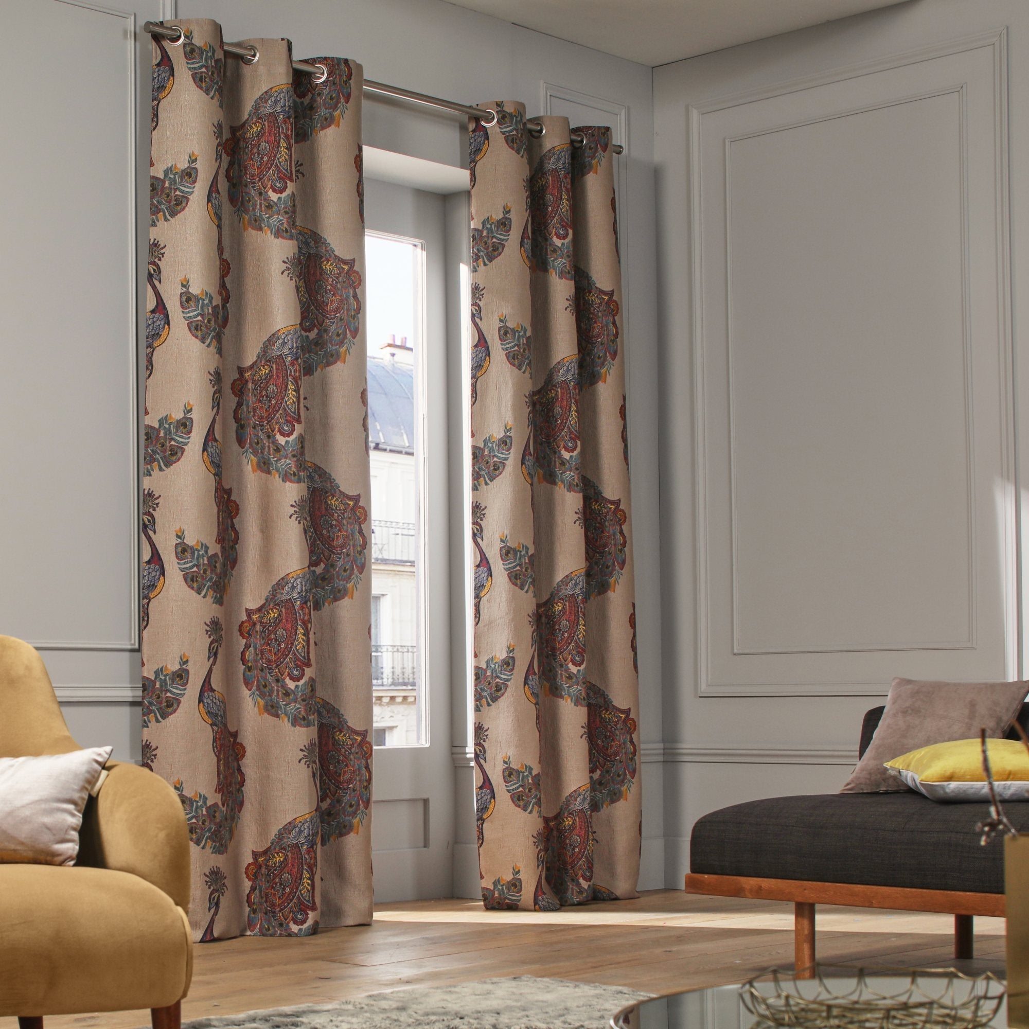 Rideau à oeillets INDRA taupe multicolore