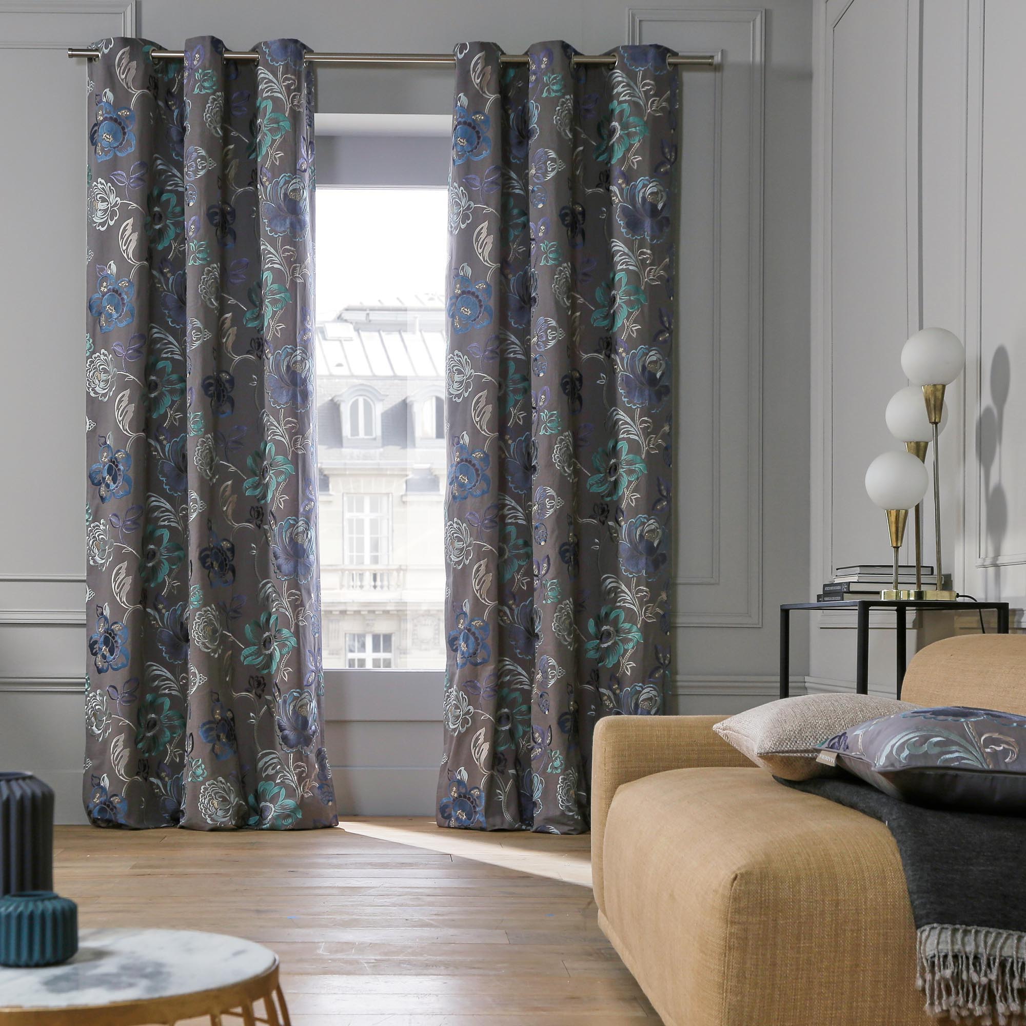 Rideau à oeillets MAGELLAN bleu multicolore