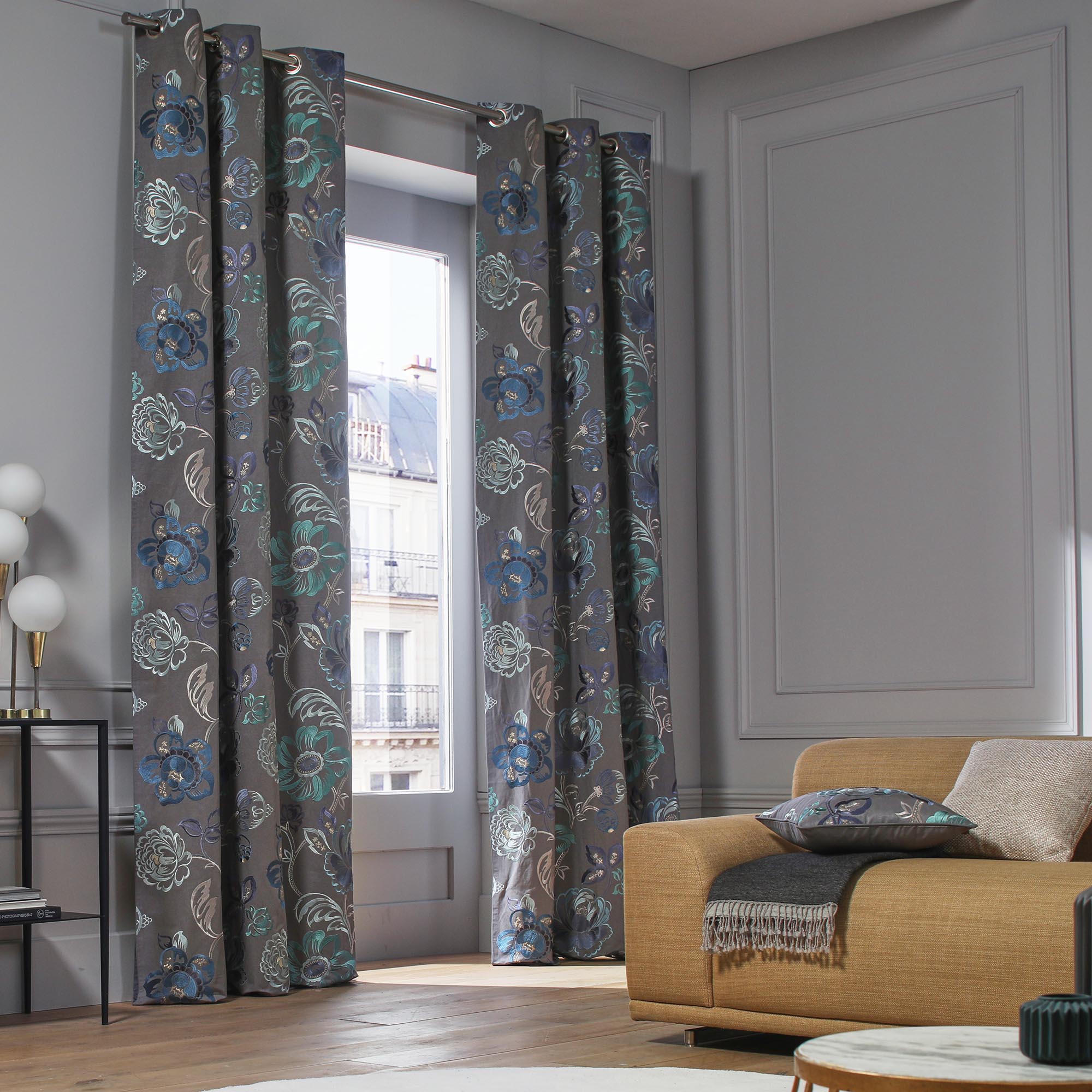 Rideau à oeillets MAGELLAN bleu multicolore