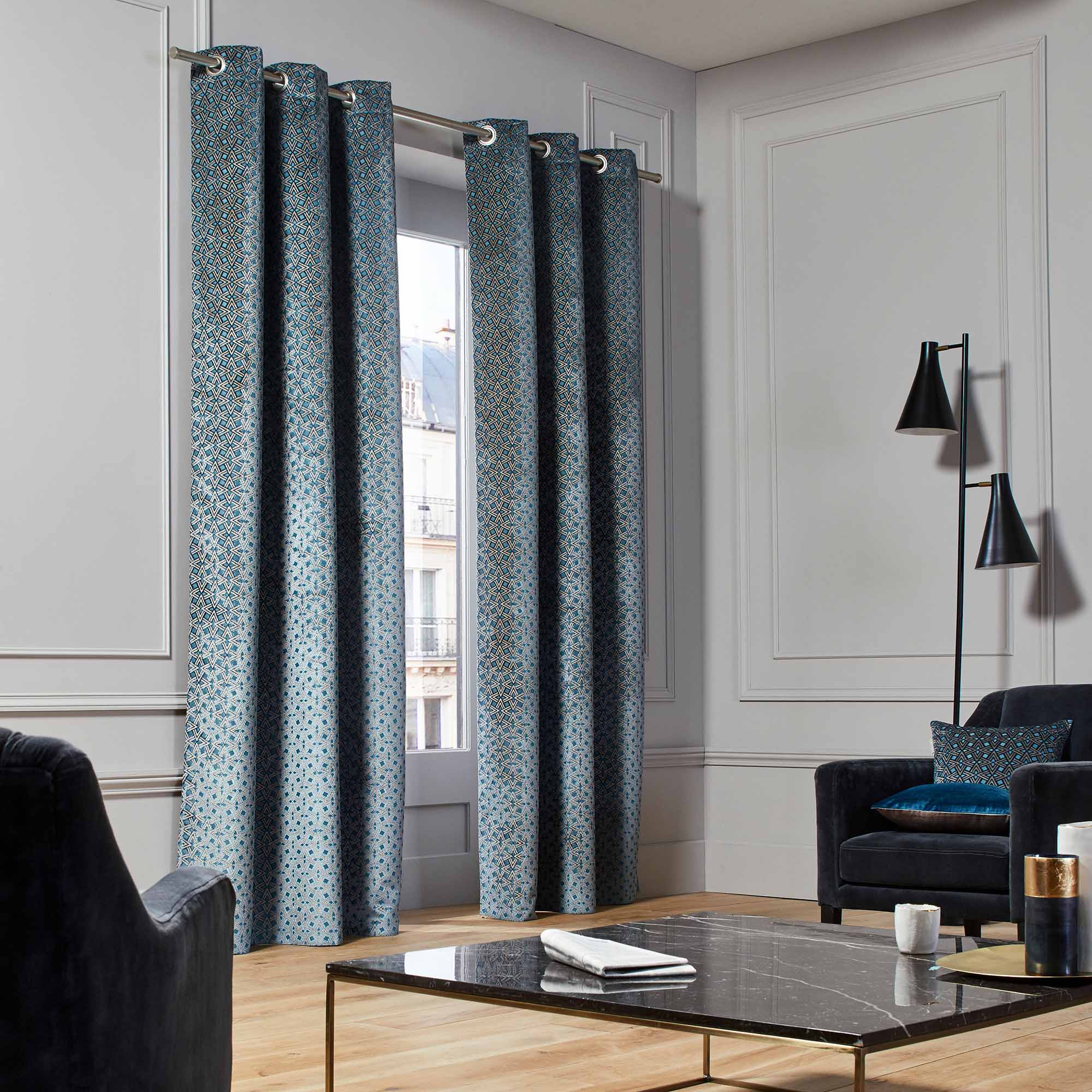 Rideau à oeillets OSCAR bleu turquoise foncé