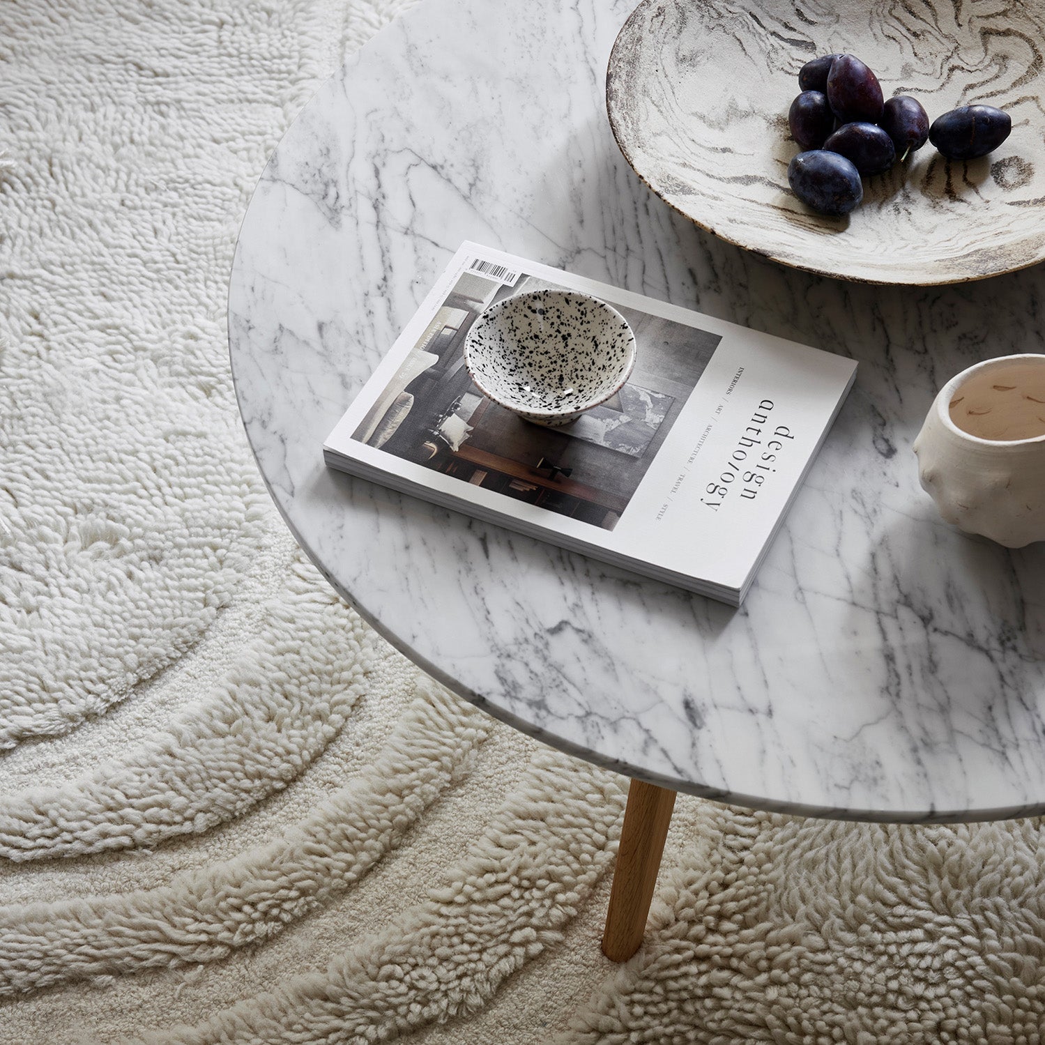 Table basse LARA bois et blanc de carrare