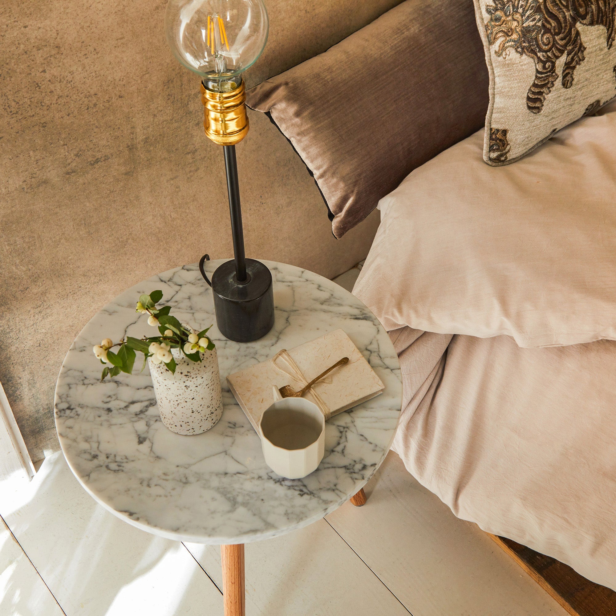 Table d'appoint LARA bois et blanc de carrare
