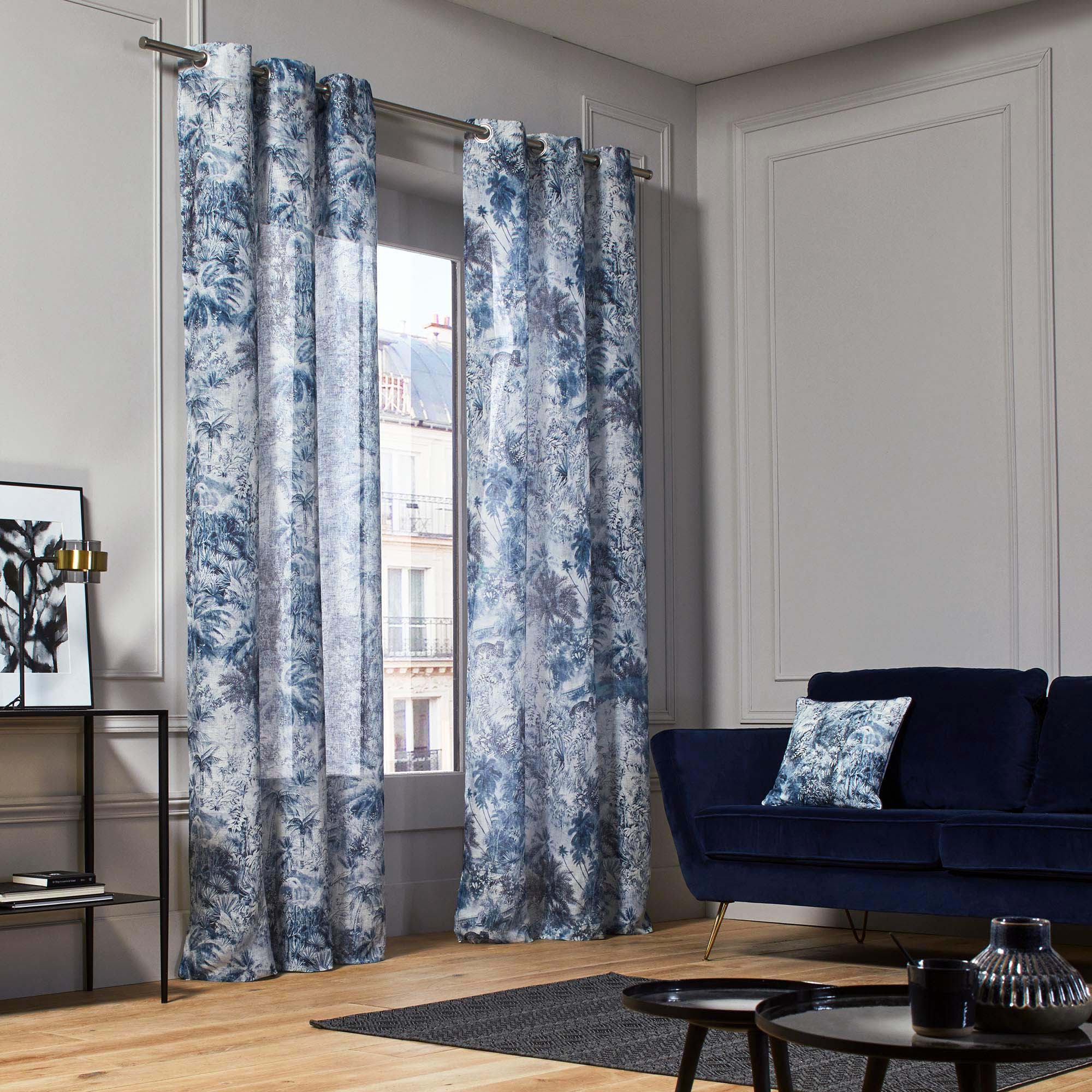 Voilage à oeillets KALI blanc et bleu