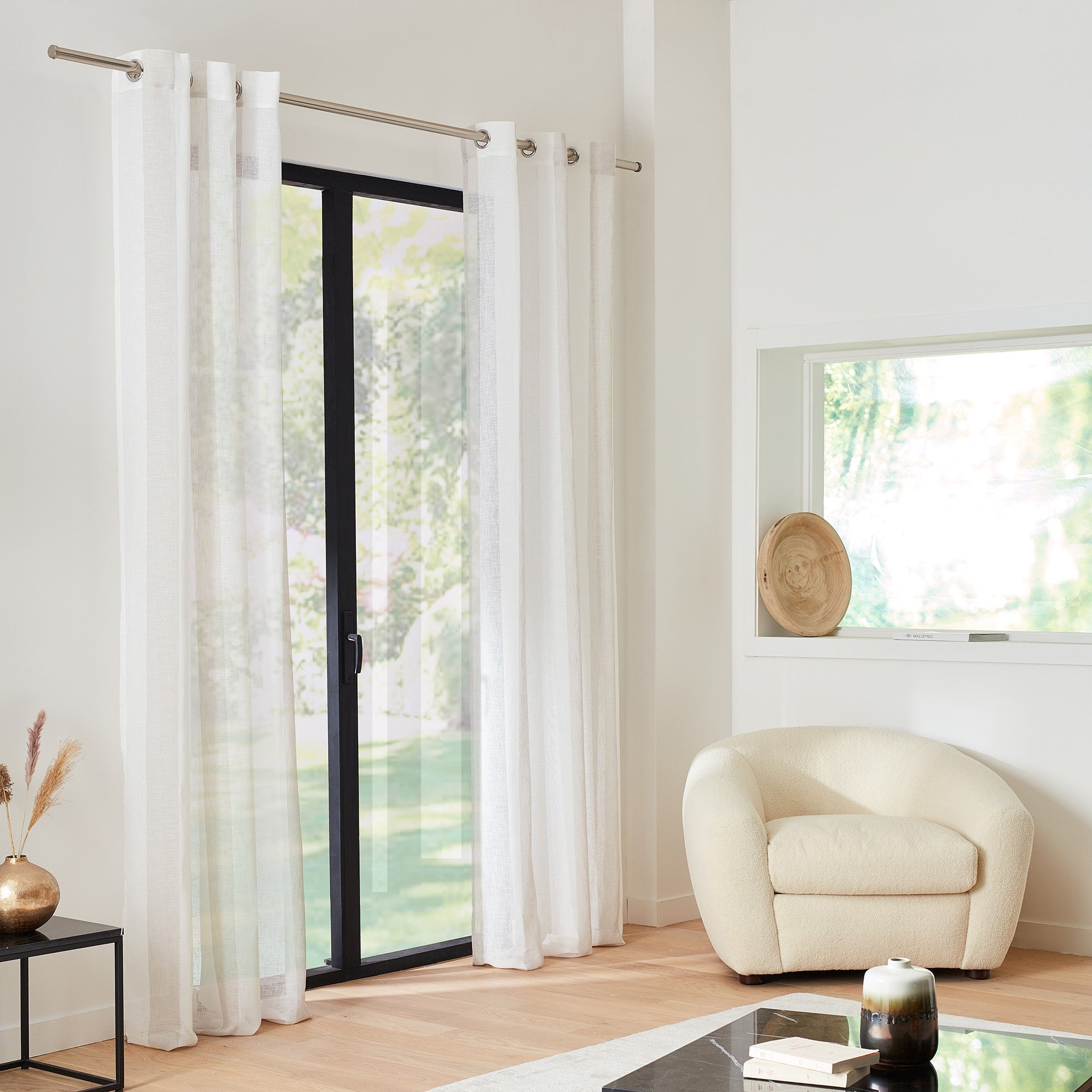 Voilage à oeillets TIMEO blanc et gris