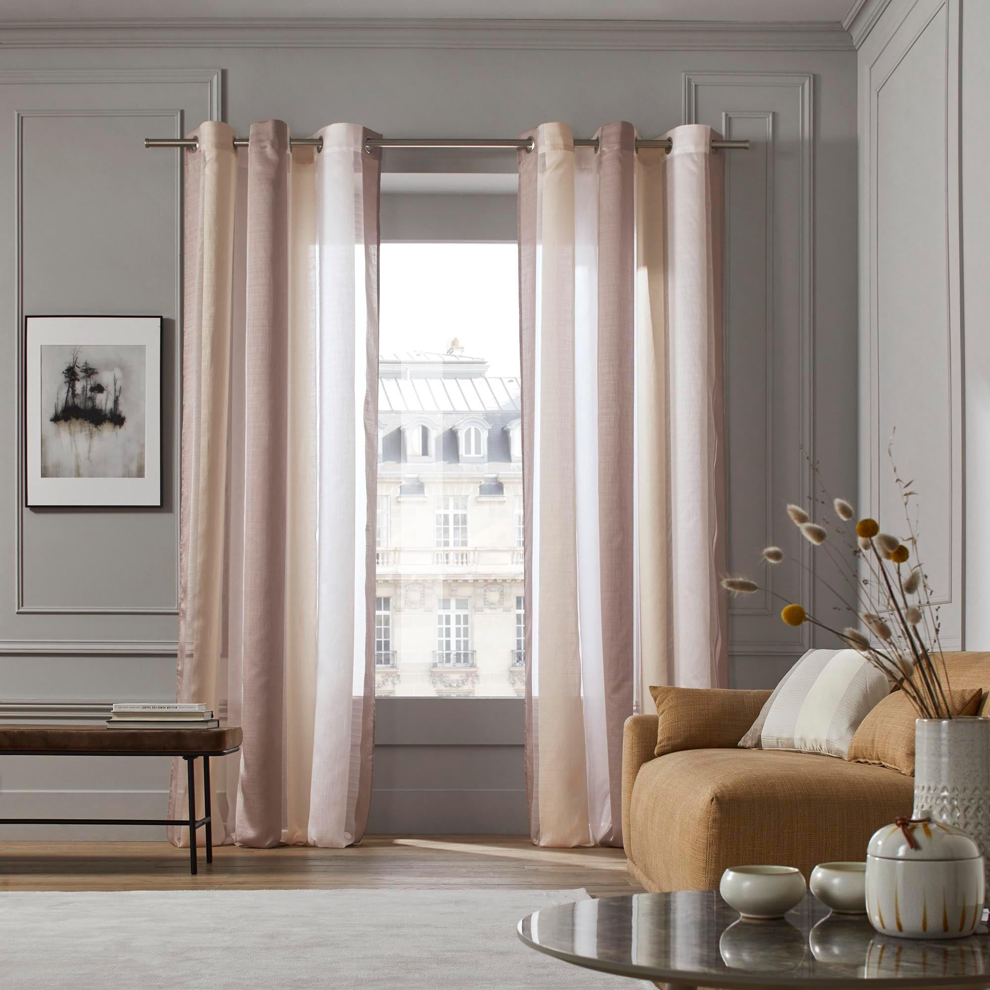 Voilage à oeillets VANILLE écru et taupe