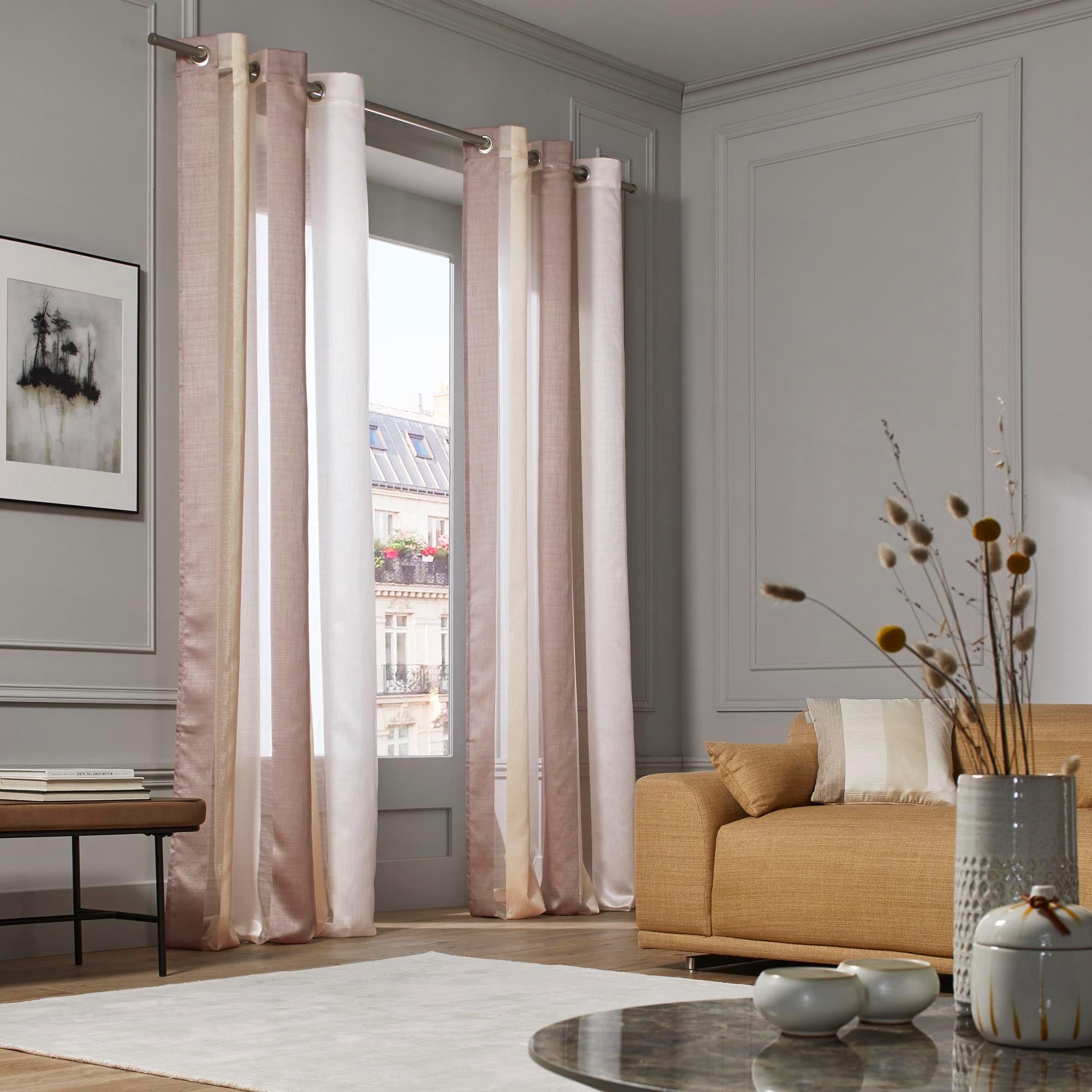 Voilage à oeillets VANILLE écru et taupe