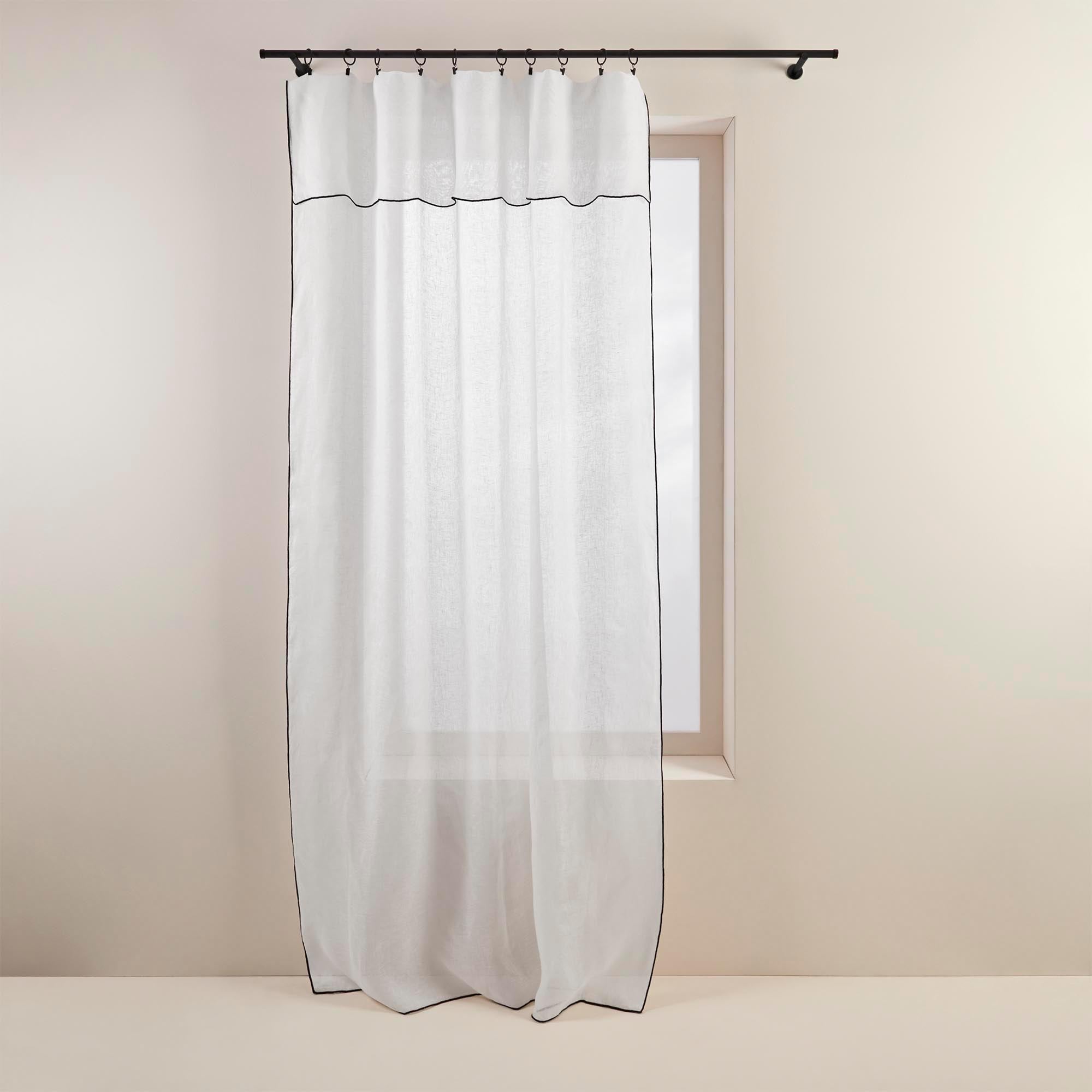 Voilage panneau SHADOW blanc pur et bourdon noir