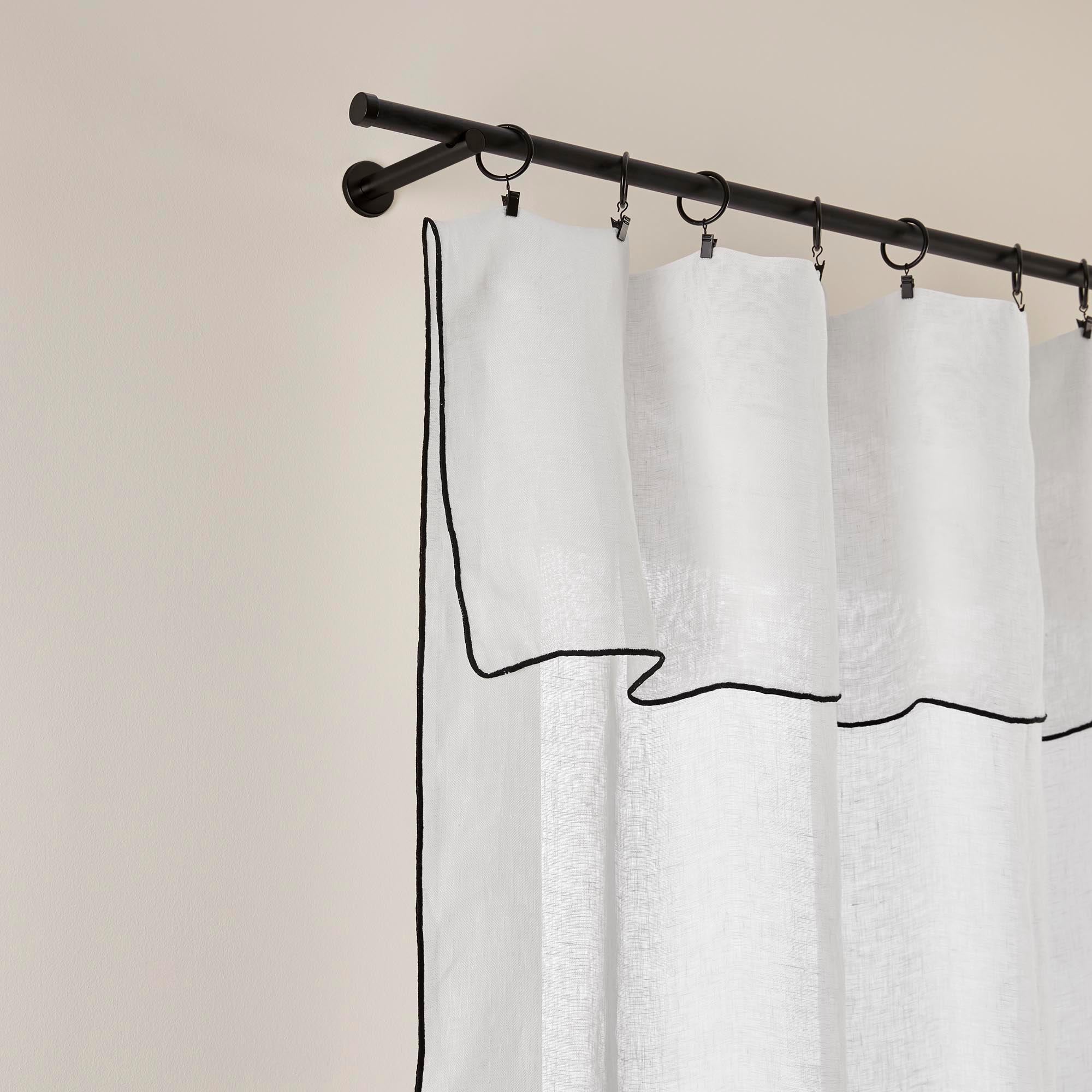 Voilage panneau SHADOW blanc pur et bourdon noir