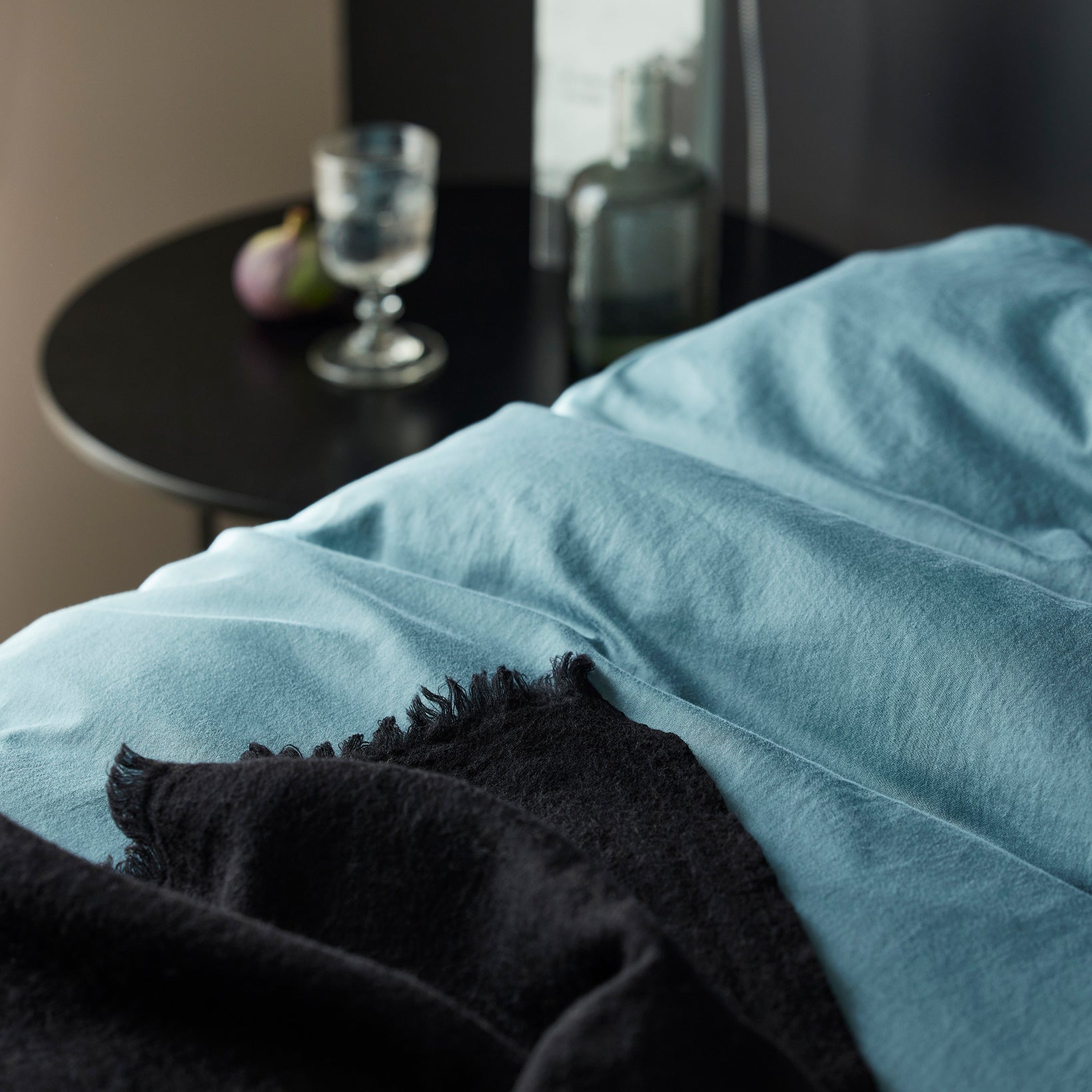 Housse de couette ANOUK jade et point sellier noir