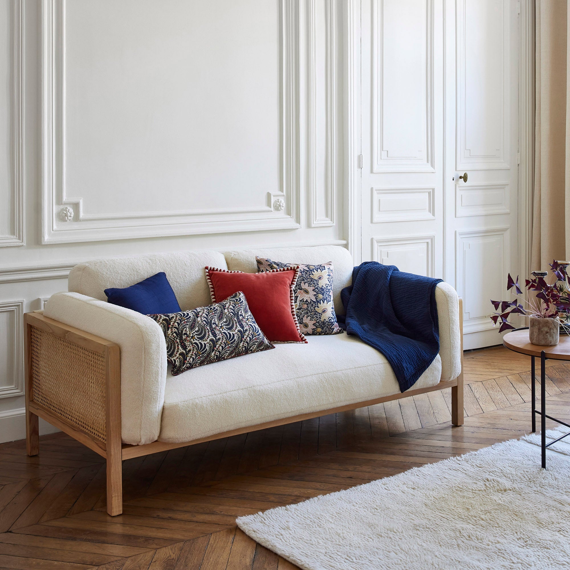 Housse de coussin ANJALI hibicus et naturel