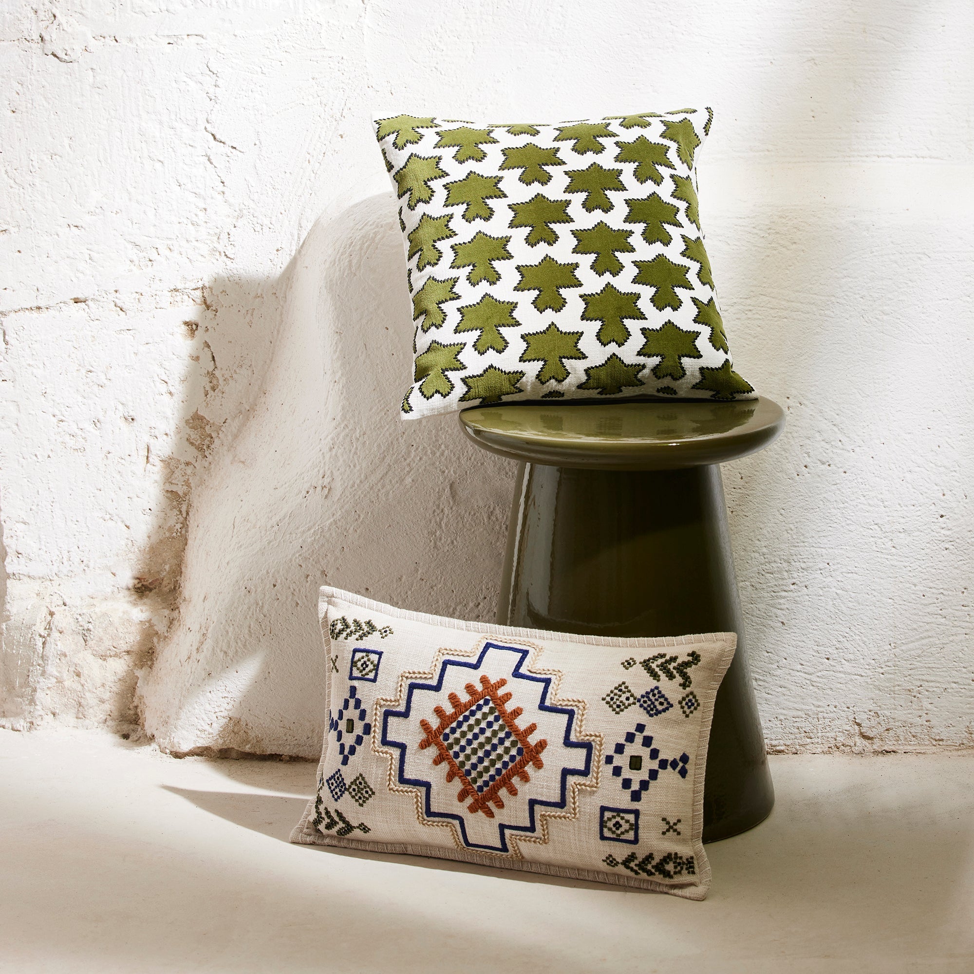 Housse de coussin JUANY naturel et indigo